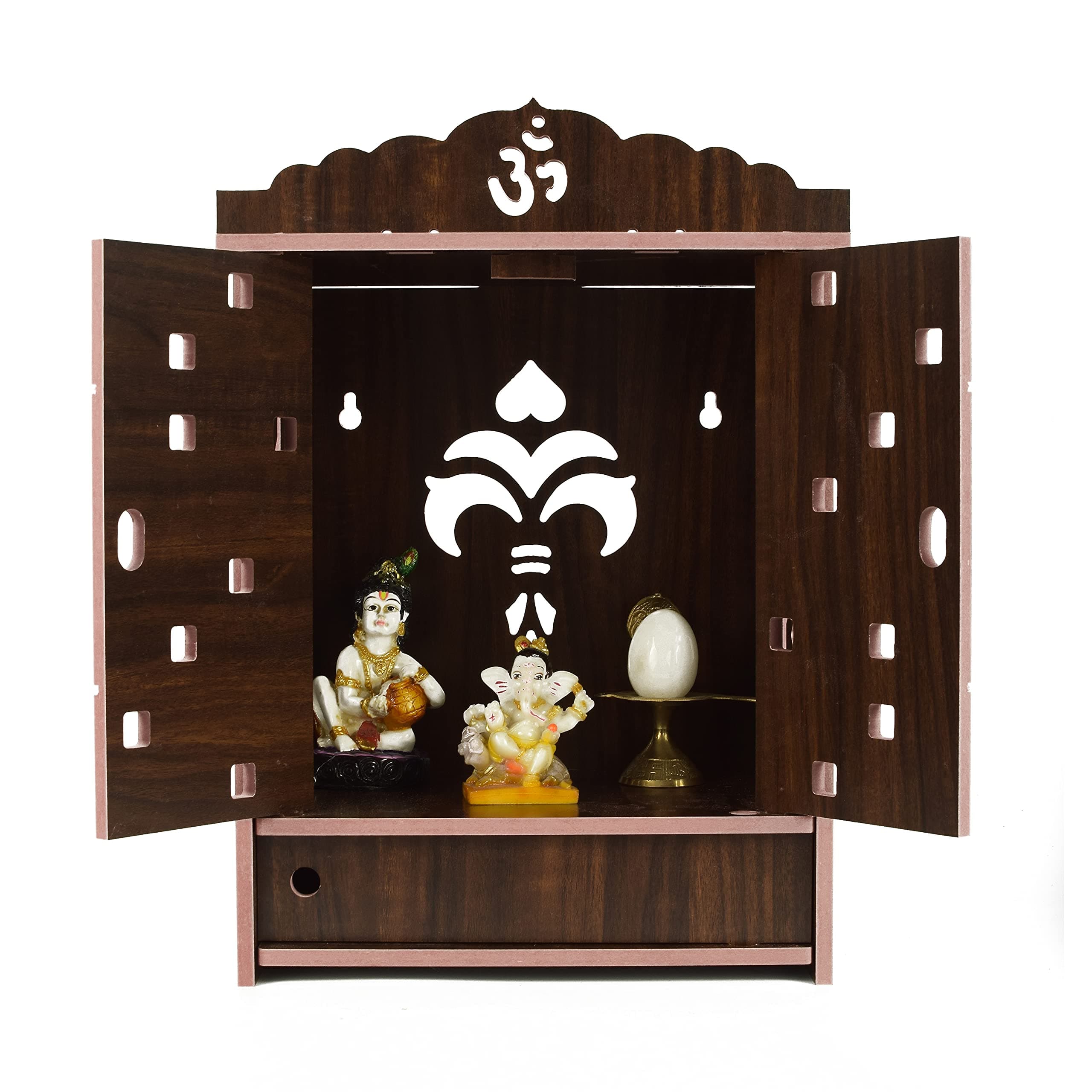 Beautiful MDF Wooden Temple,Home Temple, Pooja Mandir, Wall Hanging and Table Top Home Mandir Temple, Home Decor Beautiful Wooden Temple with Acrylic Om Design, (28*28*28 cm) (Black)