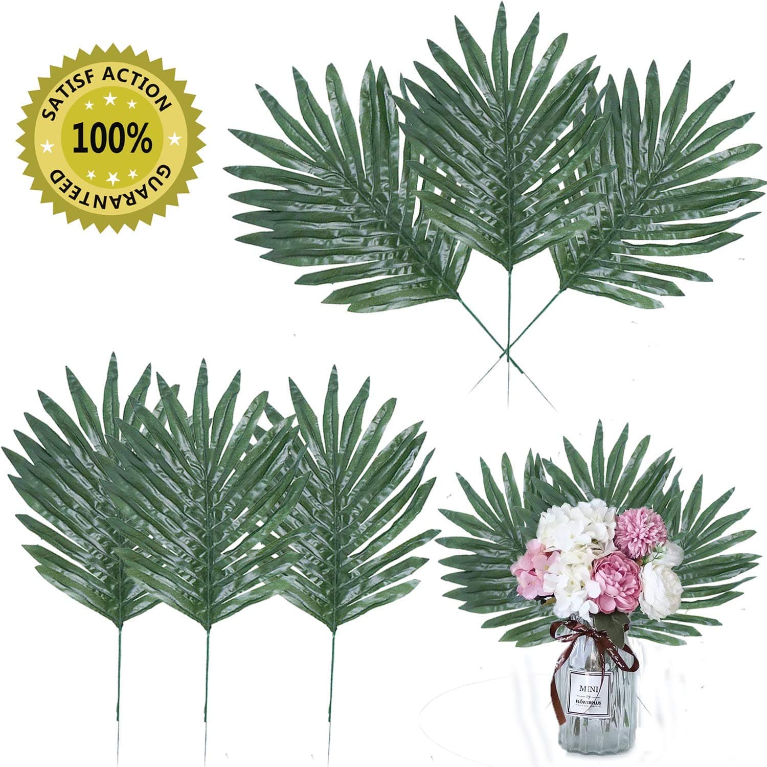 Linkhome 32 Pcs Artificial Tropical Palm Leaves with Stems Luau Party Decoration Faux Palm Leaves Safari Leaves for Hawaiian Luau Party Jungle Beach Birthday Theme Decorations