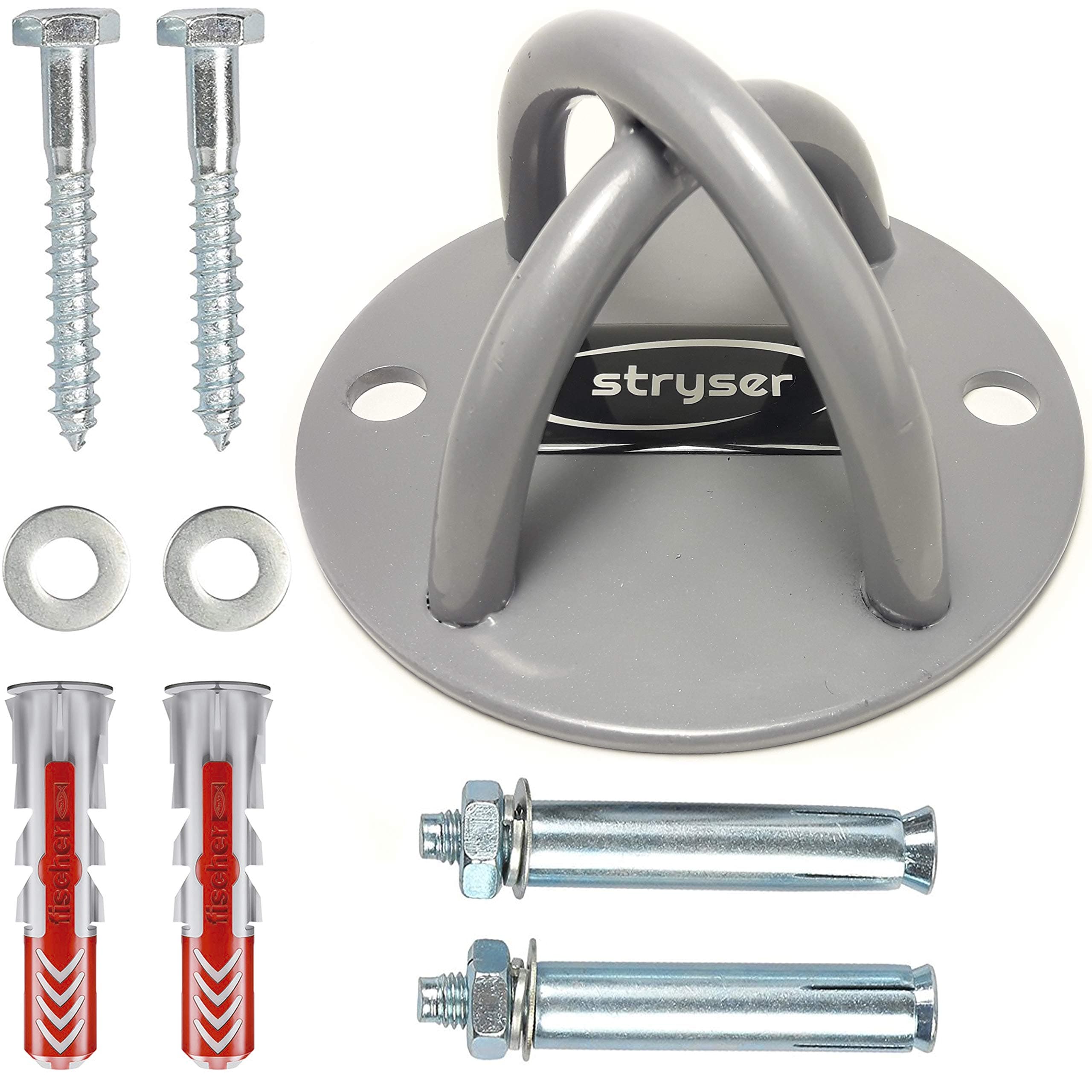 Stryser Ceiling and Wall Anchor Bracket in X for Suspension Straps Gymnastics Rings Yoga Swing Battle Ropes Boxing Equipment Includes Screws Set with Fischer Duopower Plugs