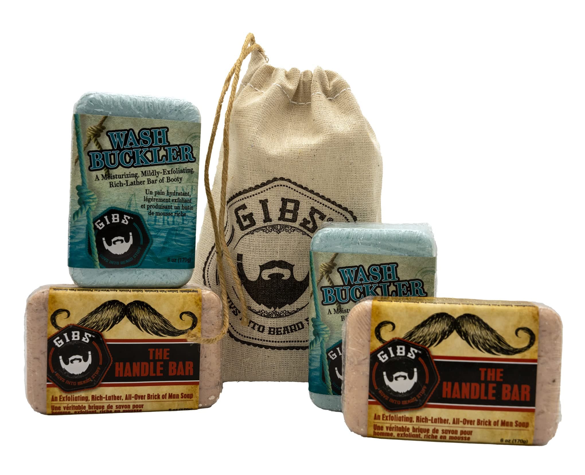 GIBS Grooming Handle Bar Soap and WashBuckler Bar Soap, 6 oz.