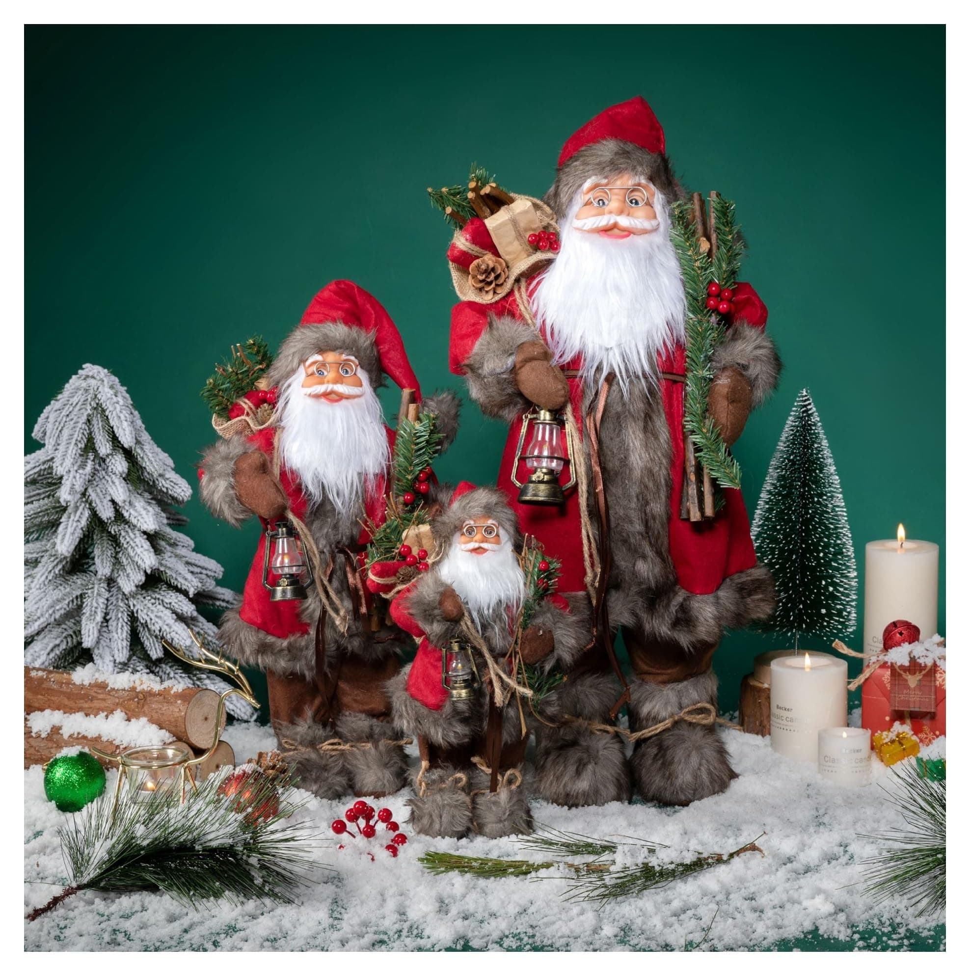 TAPIT Santa Claus Christmas Table Decorations 11.8/17.7/23.6inch Rustic Santa Claus Figurines with Christmas Wreath and Gifts Bag Cute Xmas Figurines for Tabletop Home Office Decor (A 30cm/11.8'' 1PC)