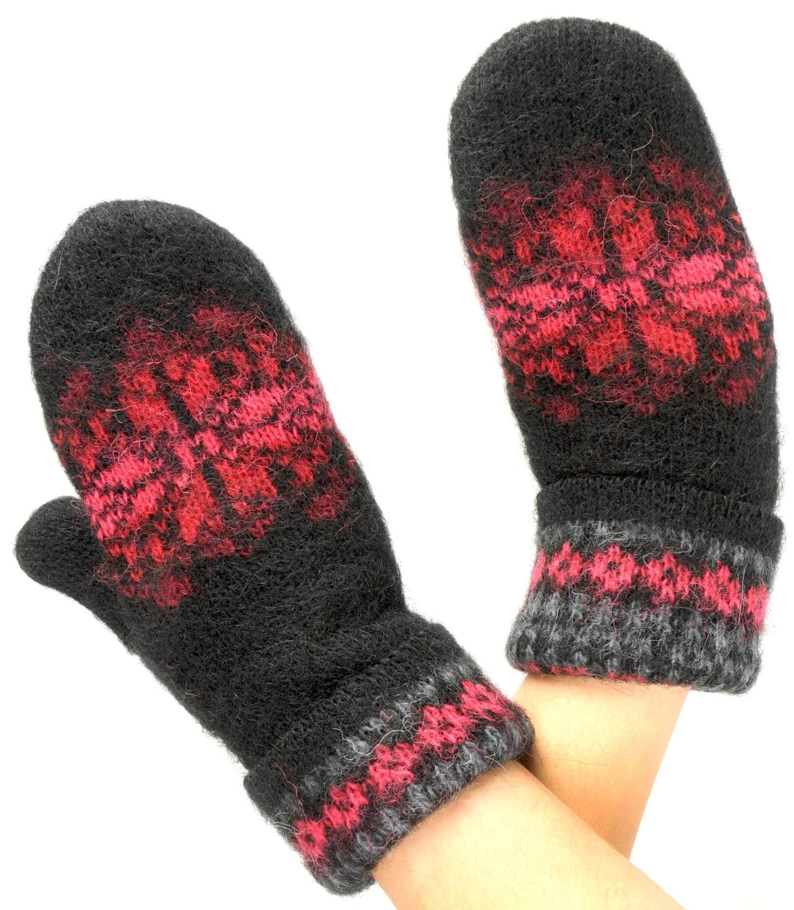 Warm Women Knit Mittens 100% Icelandic Wool Fleece Lined