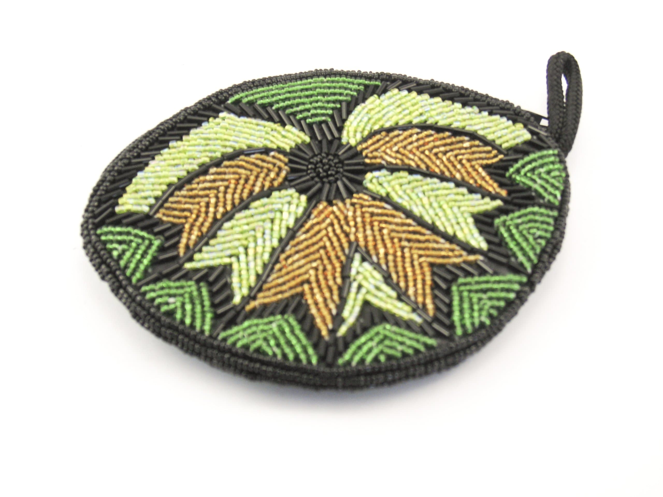 Beautiful Green Beaded Coin Purse, Double Sided, Fully Lined
