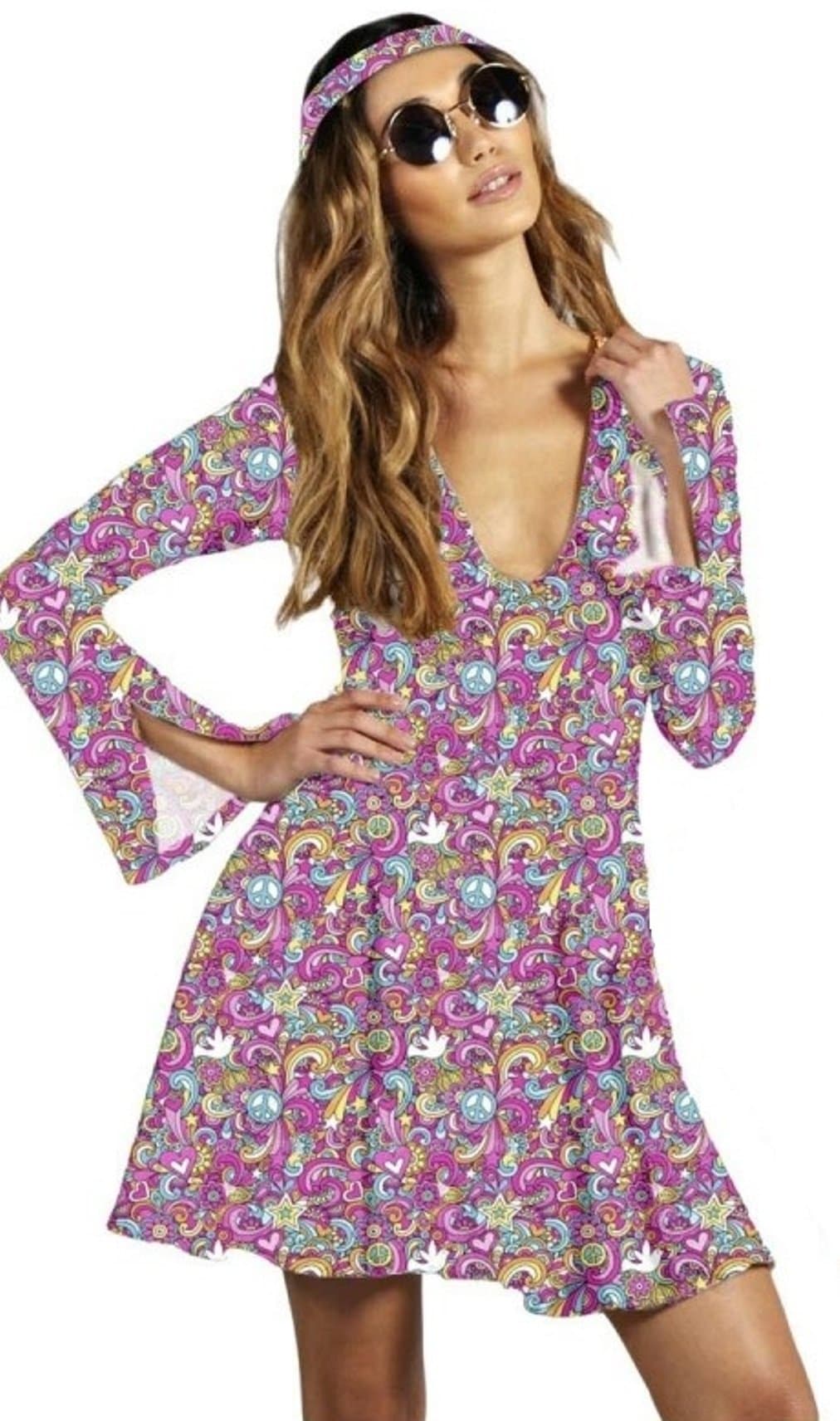 60s 70s Hippy Chick Lady Costume Psychedelic Hippie Fancy Dress Outfit (8)