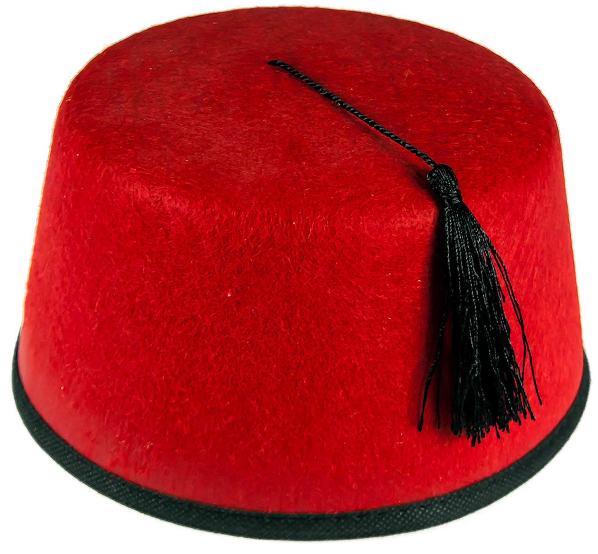 Red Felt Fez Hat Tommy Cooper Turkish Black Tassels Unisex Cap Fancy Dress (Red)