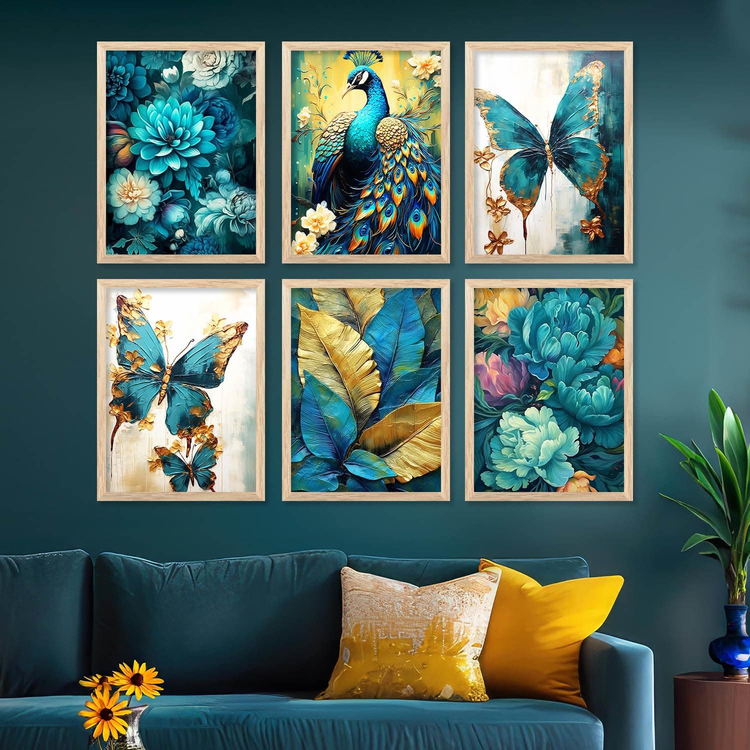 - walllane - Painting for Wall Decoration - Floral Painting for Living Room Bedroom Office Room Decor - Premium Digital Paintings with Frame for Home Decoration - Pack of 6 (10x13 inch, C)