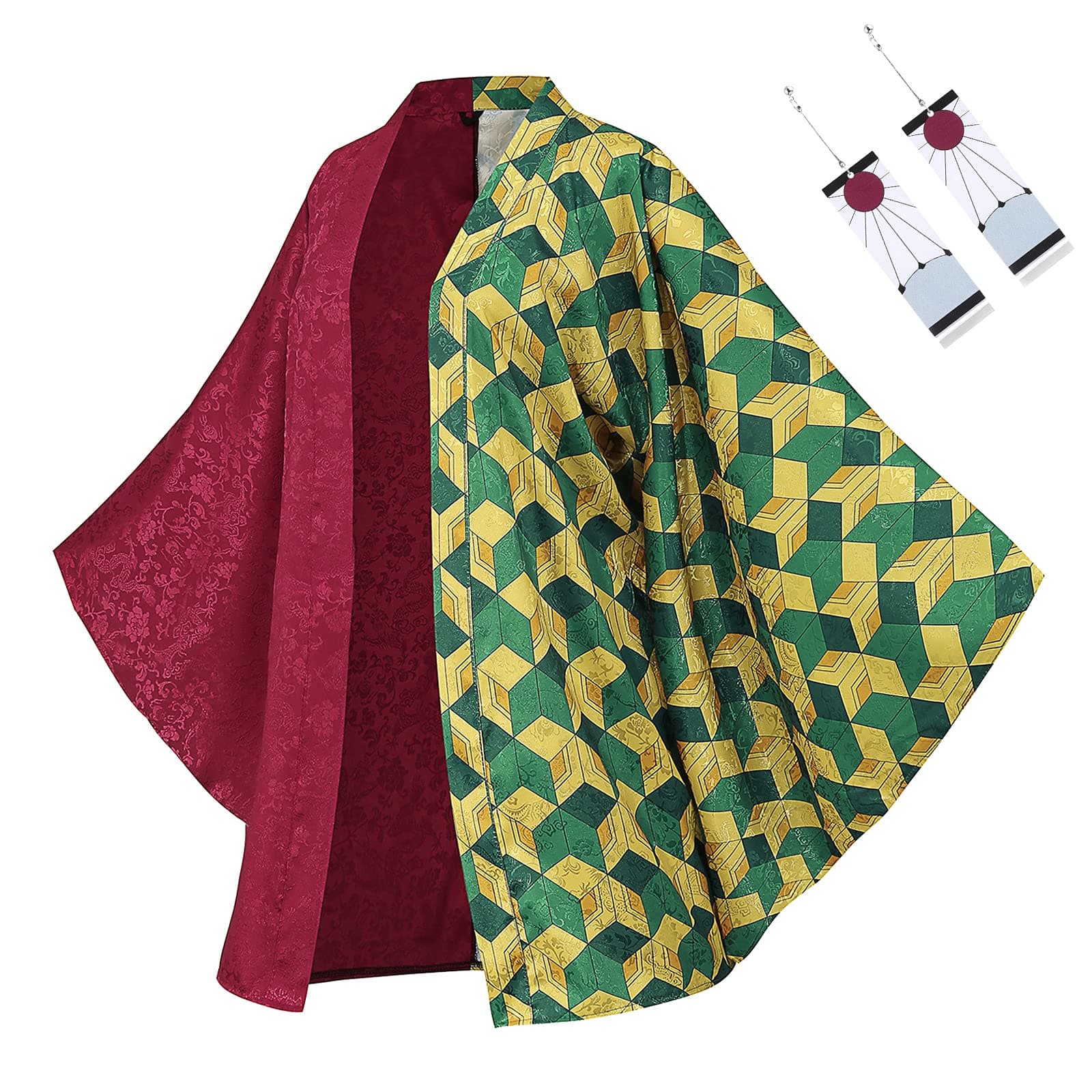 Giyuu Tomioka Kimono Costume Cosplay - MIAQIWUYU Anime Giyuu Tomioka Kimono Haori Role Cloak Jacket Cardigan with Earrings Set(Average Size-L)