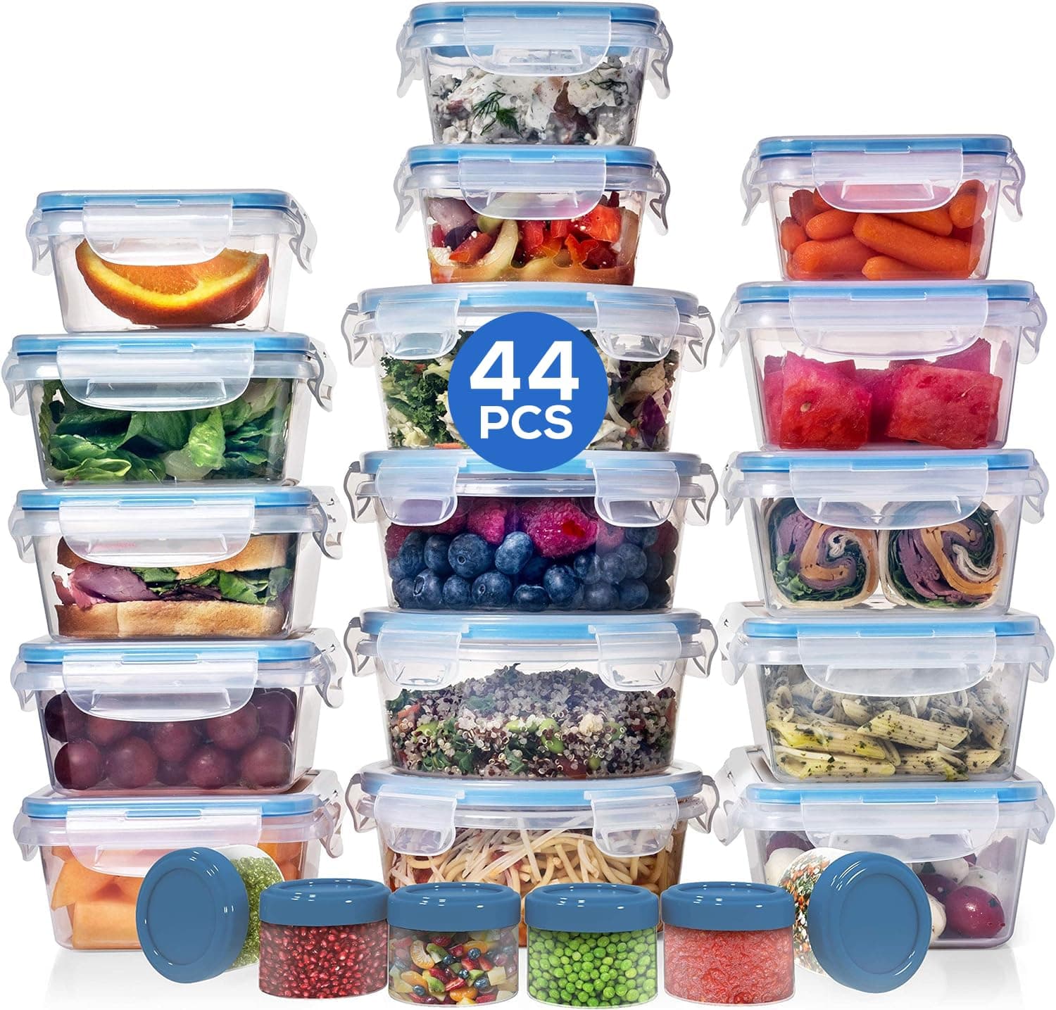 Shazo Huge Set 44 PC Plastic Food Storage Containers with Airtight Lids - Leakproof & Freezer Safe Meal Prep BPA Free Easy Snap Lock Lunch Bento Boxes