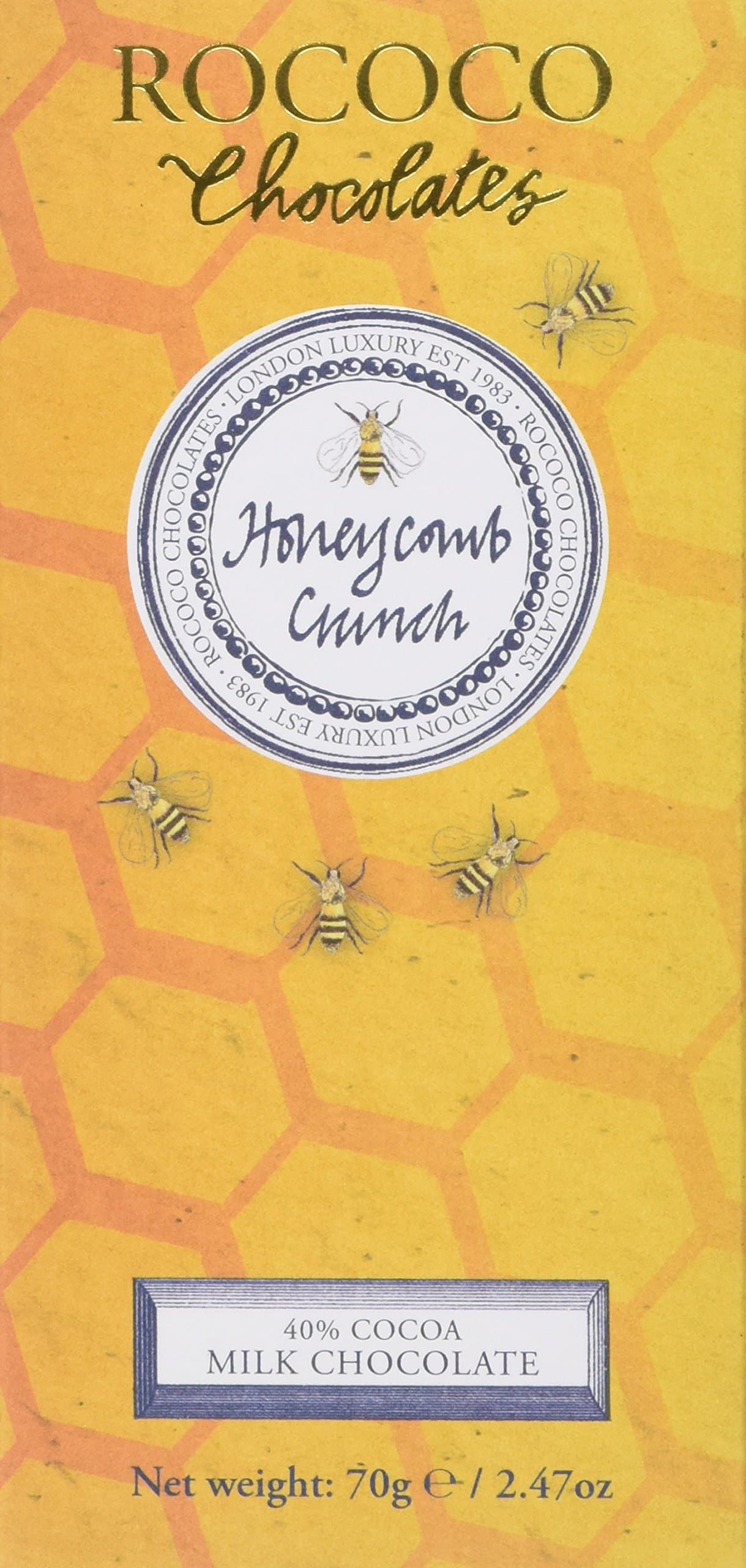 Rococo Chocolates Honeycomb Crunch Milk Chocolate Bar 70 g (Pack of 2)