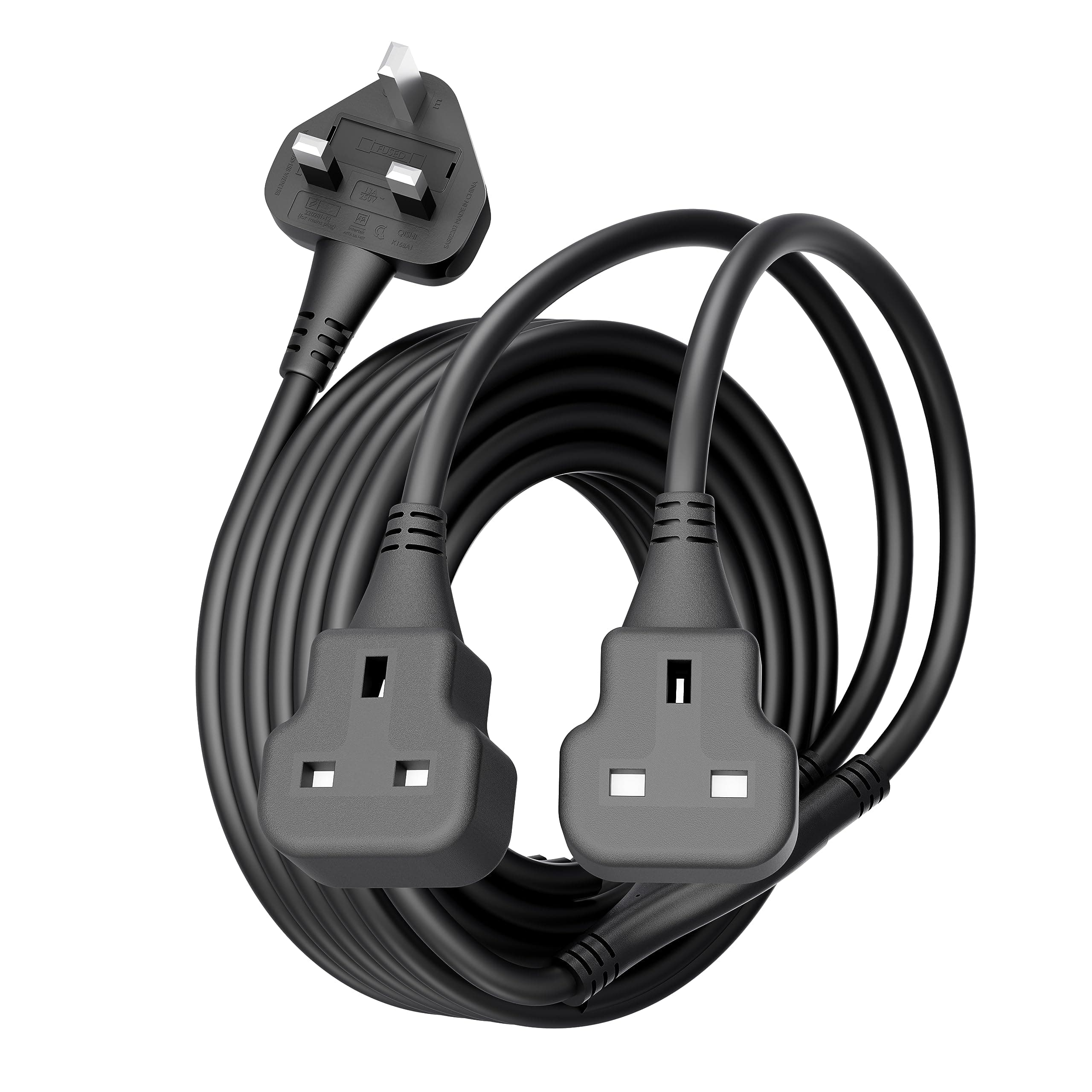 Plug Splitter Extension Cord 2 Plug Extension Lead 10m Power Cable 13 Amp Heavy Duty Electrical Socket Black For Garden