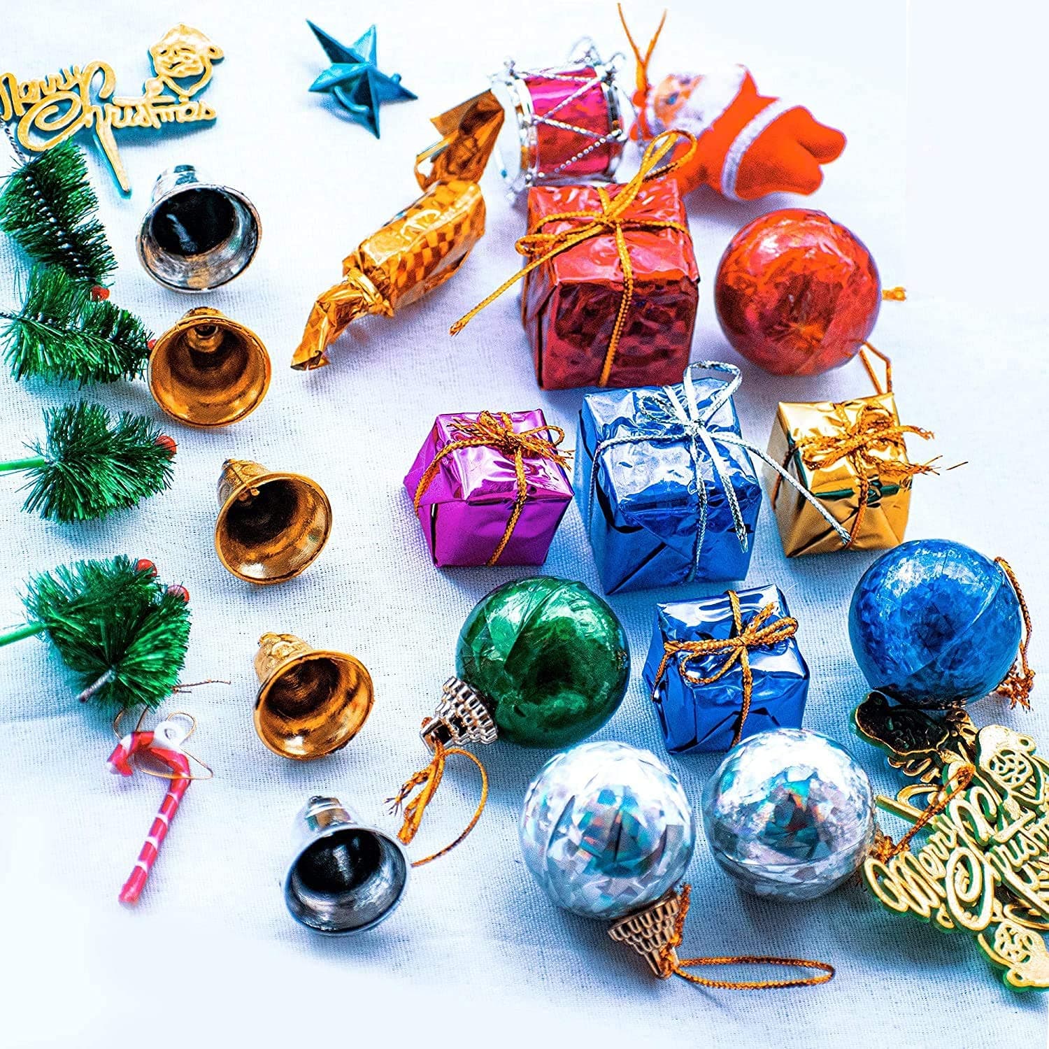 Colorful Generic 16 Pcs Christmas Tree Decorations Set (Balls, Snowman, Swow Bells, Gifts, Drums, Snow Stars, Candy Sticks, Santa Claus, Raindeer, Pinecone, Merry Christmas Hanging)