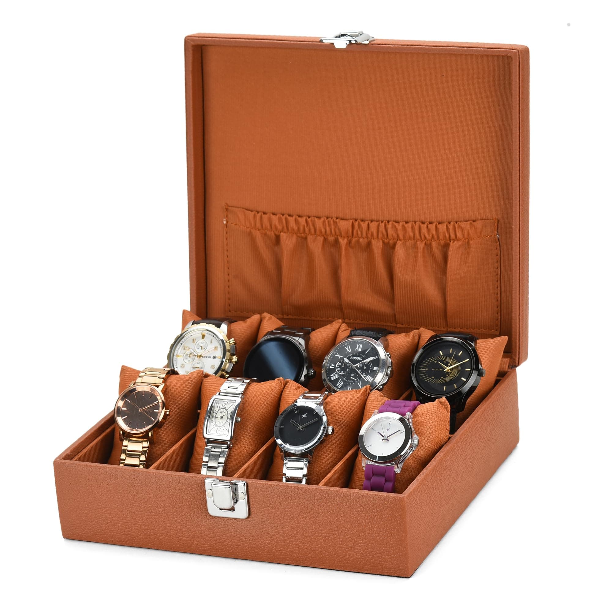 essart Watch Box Organizer Case With Elegant Style For Men & Women, watch box organizer 8 slots, watch storage box organizer (Tan)