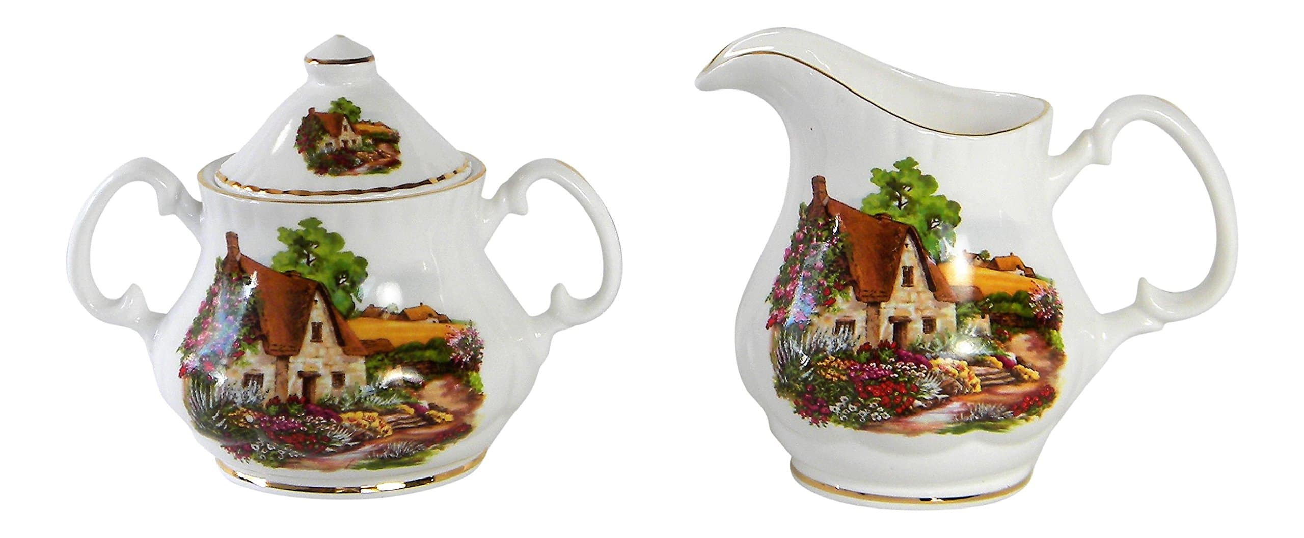 Sheltonian China English Cottage Creamer and Sugar Bowl Set Fine Bone China England
