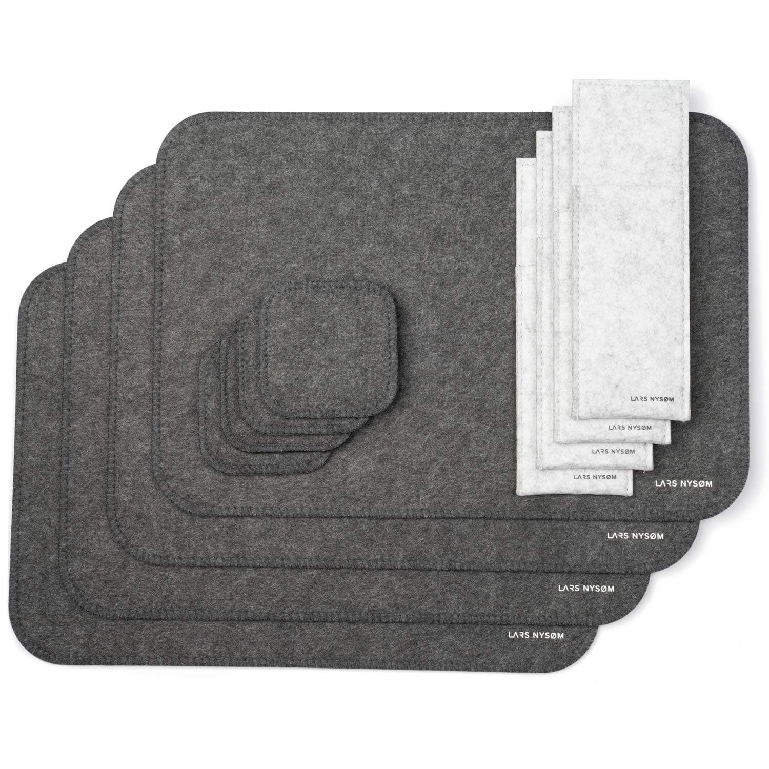 LARS NYSØM Place Mat Set ‘AMBIENCE’ I 12 Piece Felt Table Mats - Placemats, Glass Coasters and Cutlery Bags for 4 Settings I Double-sided Heat Resistant, Anti-slip, Wipe-down Mats Set