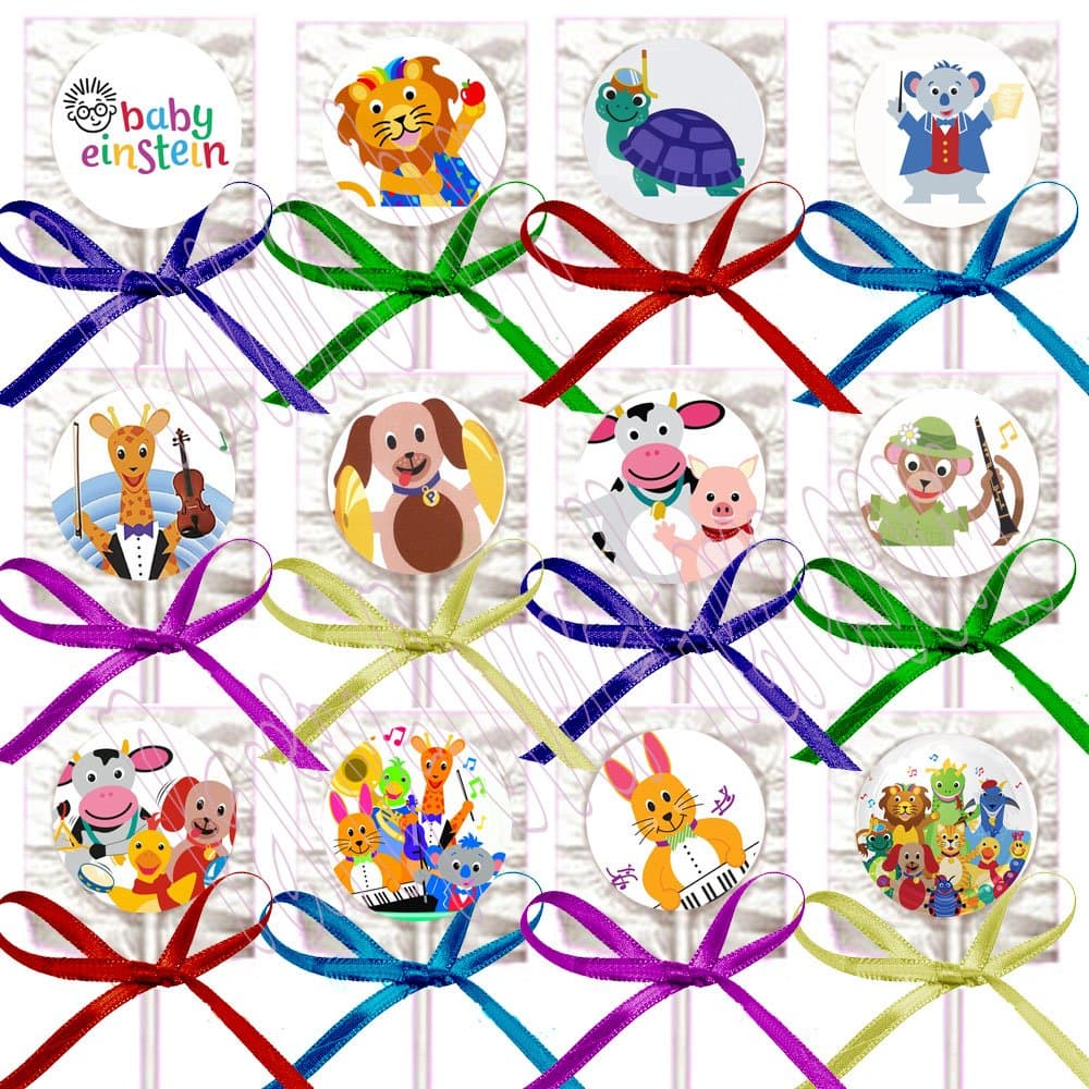 Baby Einstein Party Favors Supplies Decorations Lollipops with Rainbow Assorted Colors Ribbon Bows Party Favors -12 pcs