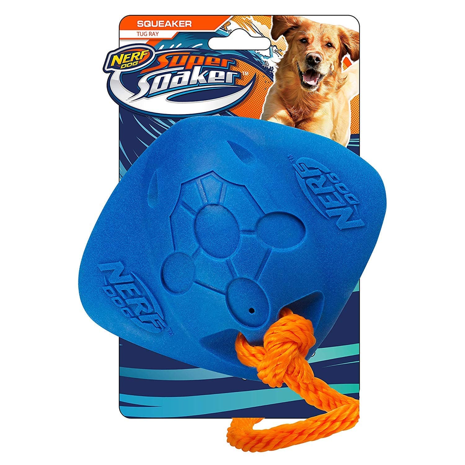 Nerf Dog3081 14" super soaker Foam Tug Ray, Pet Squeak Toy