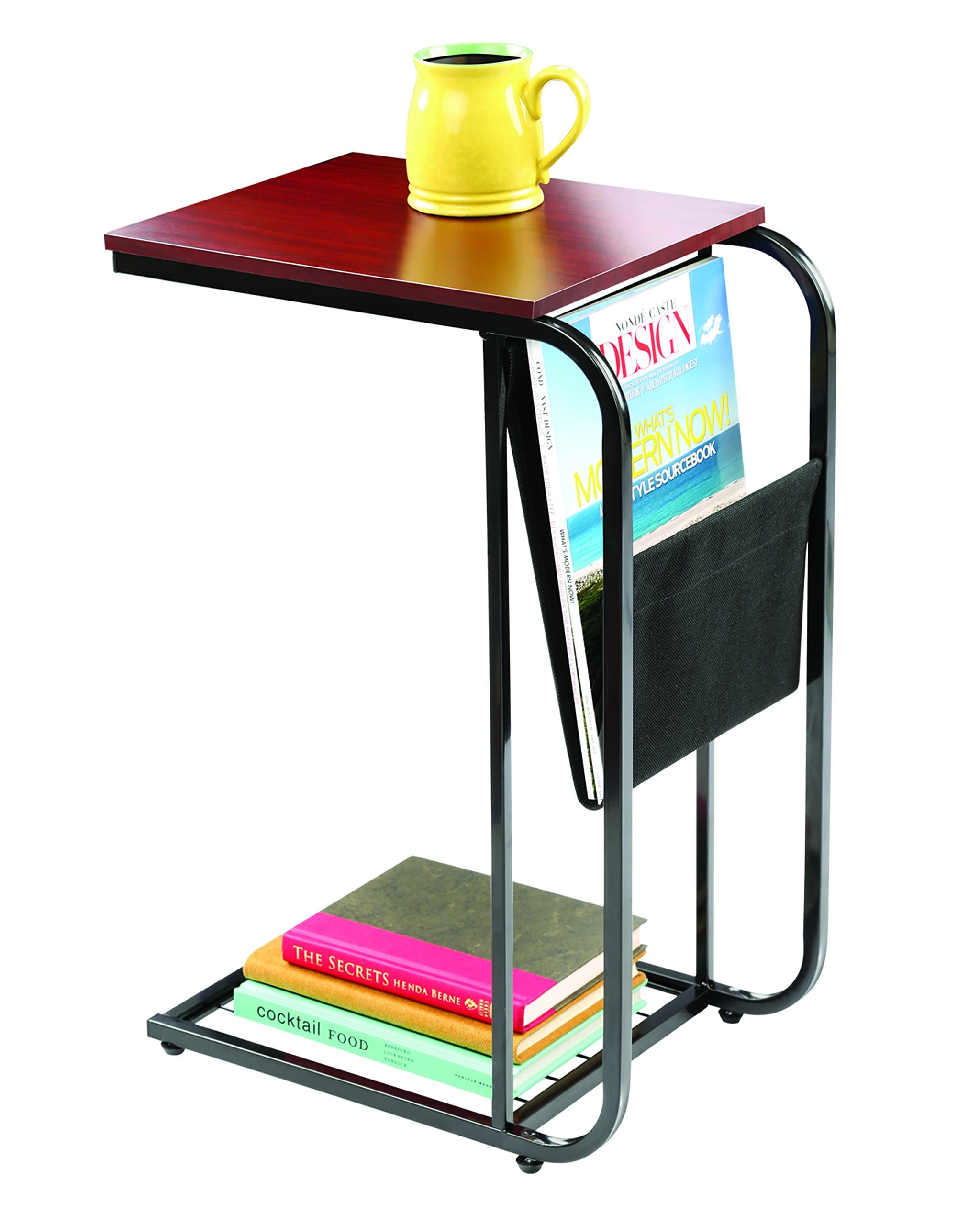 Sofa Side Table with Magazine Holder - Metal Frame with Rounded to Edges