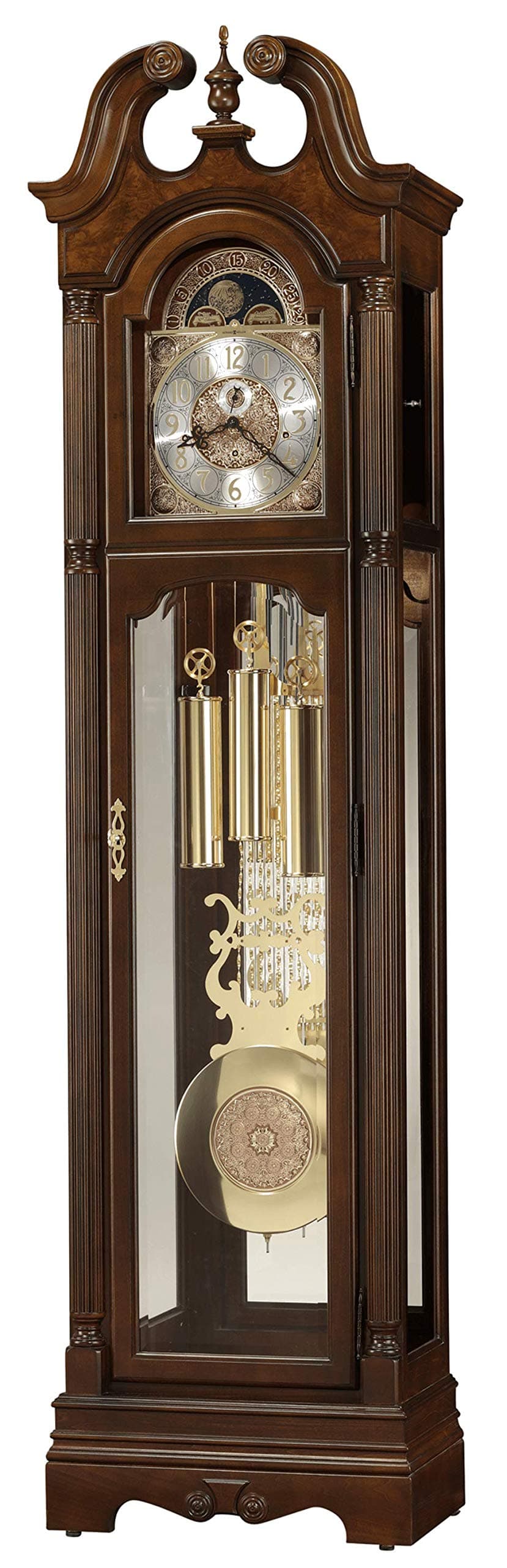 Howard Miller Wellston Floor Clock 611-262 – Cherry Bordeaux Grandfather Vertical Decor with Illuminated Case & Cable-Drive Single-Chime Movement