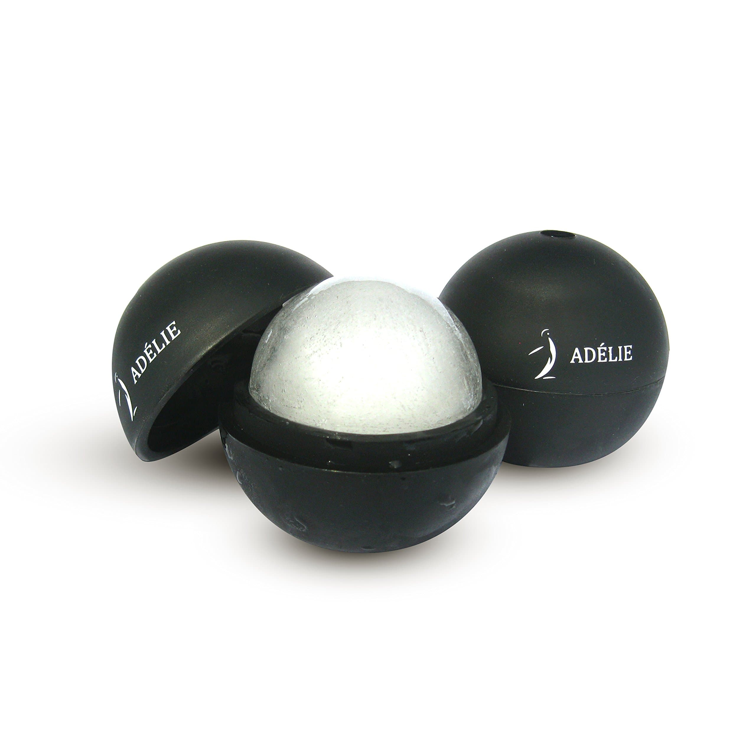Adelie Ice 2.5" Whiskey Ice Ball Sphere Maker 2 Extra Large Silicone Molds To Make Frozen Circles Perfect for Whiskey and Scotch Alternative To Ice Cube Trays! +FREE 150 Cocktails Ebook
