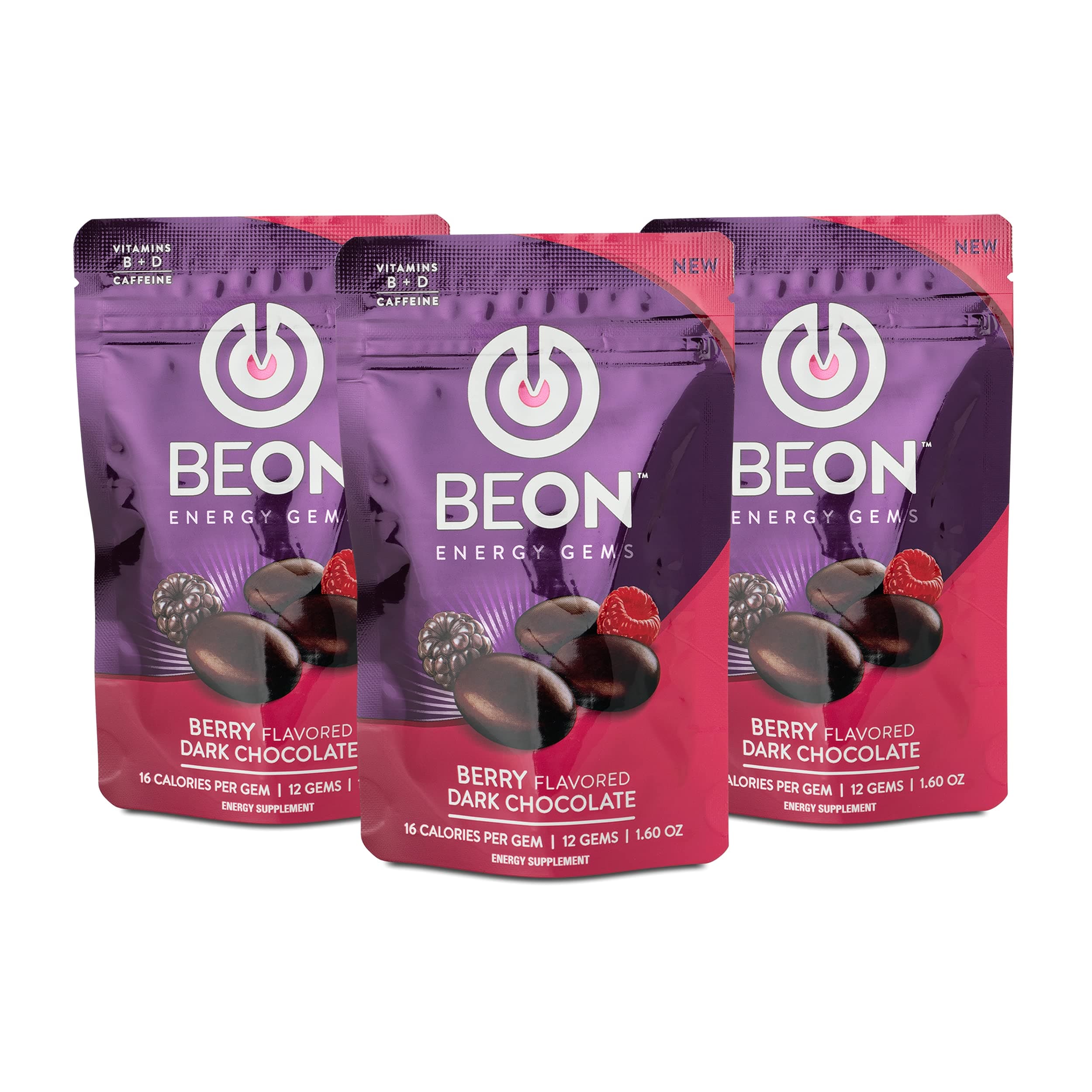 BeON Energy-Boosting Berry Flavored Dark Chocolate. 36 Chocolate Gems with Caffeine, L-Theanine, Vitamins D, B6, and B12, Energy Supplements, Healthy Replacement for Coffee and Energy Drinks.
