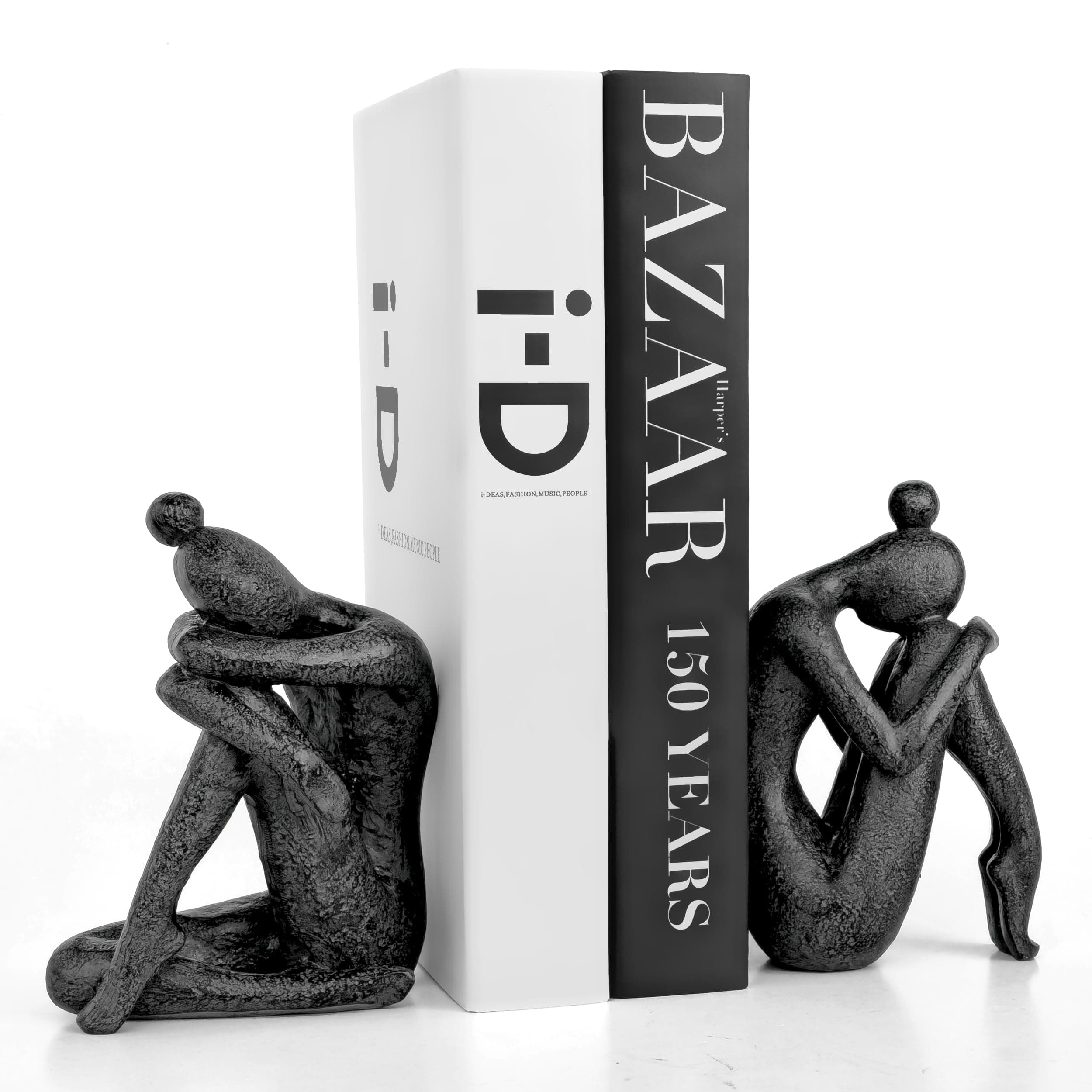 Ambipolar Yoga-Style Black Decorative Bookends, Resin Book Stand to Hold Books Heavy Duty, Book Stoppers for Home Decor, Office Desk, Living Room Decor. Black. Book Ends for Shelf