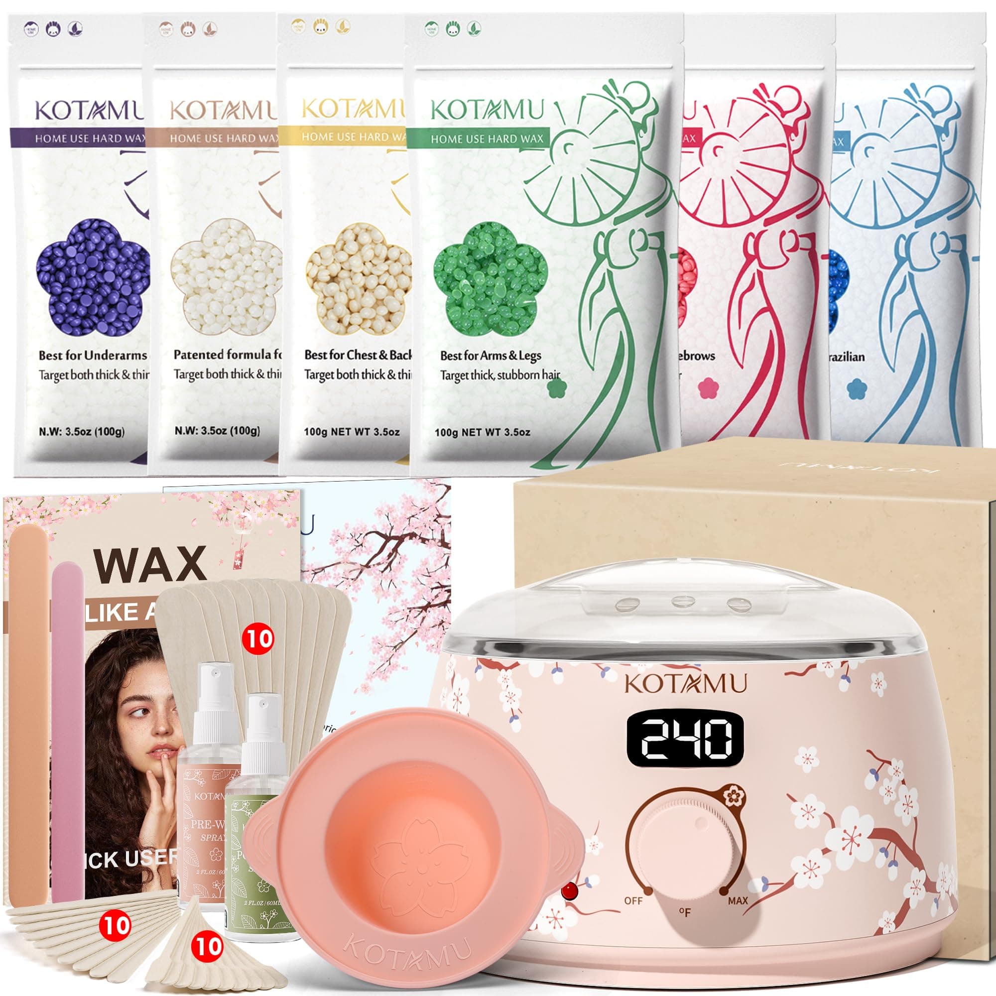 Waxing Kit for Women & Men, Professional Wax Warmer for Hair Removal with Silicone Pot, Wax Kit for Coarse Thick Fine Fuzzy Hair & Sensitive Skin, Waxing Warmer for Home Salon Use