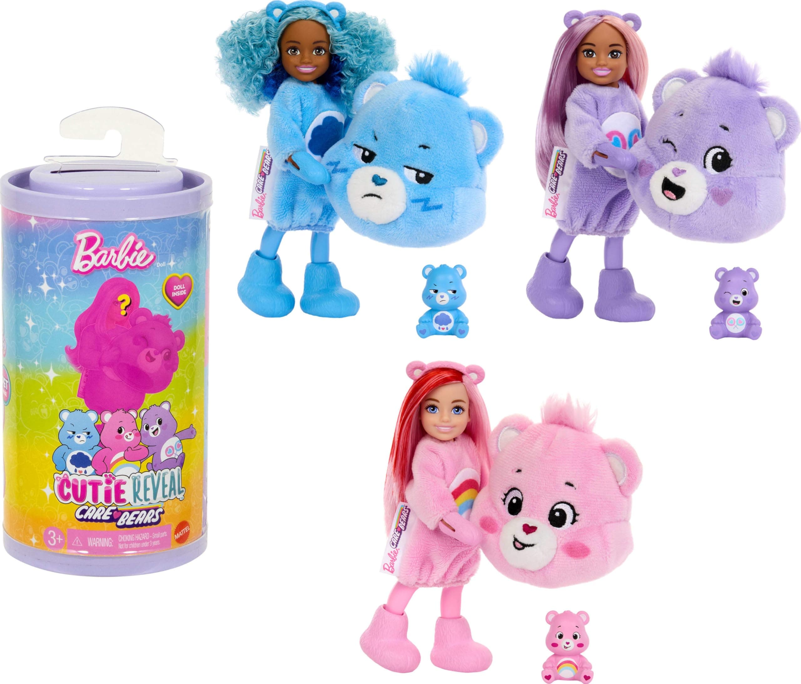 Barbie Cutie Reveal Chelsea Doll & Accessories, Care Bears Series, Small Doll with Plush Costume & 6 Surprises (Styles May Vary)