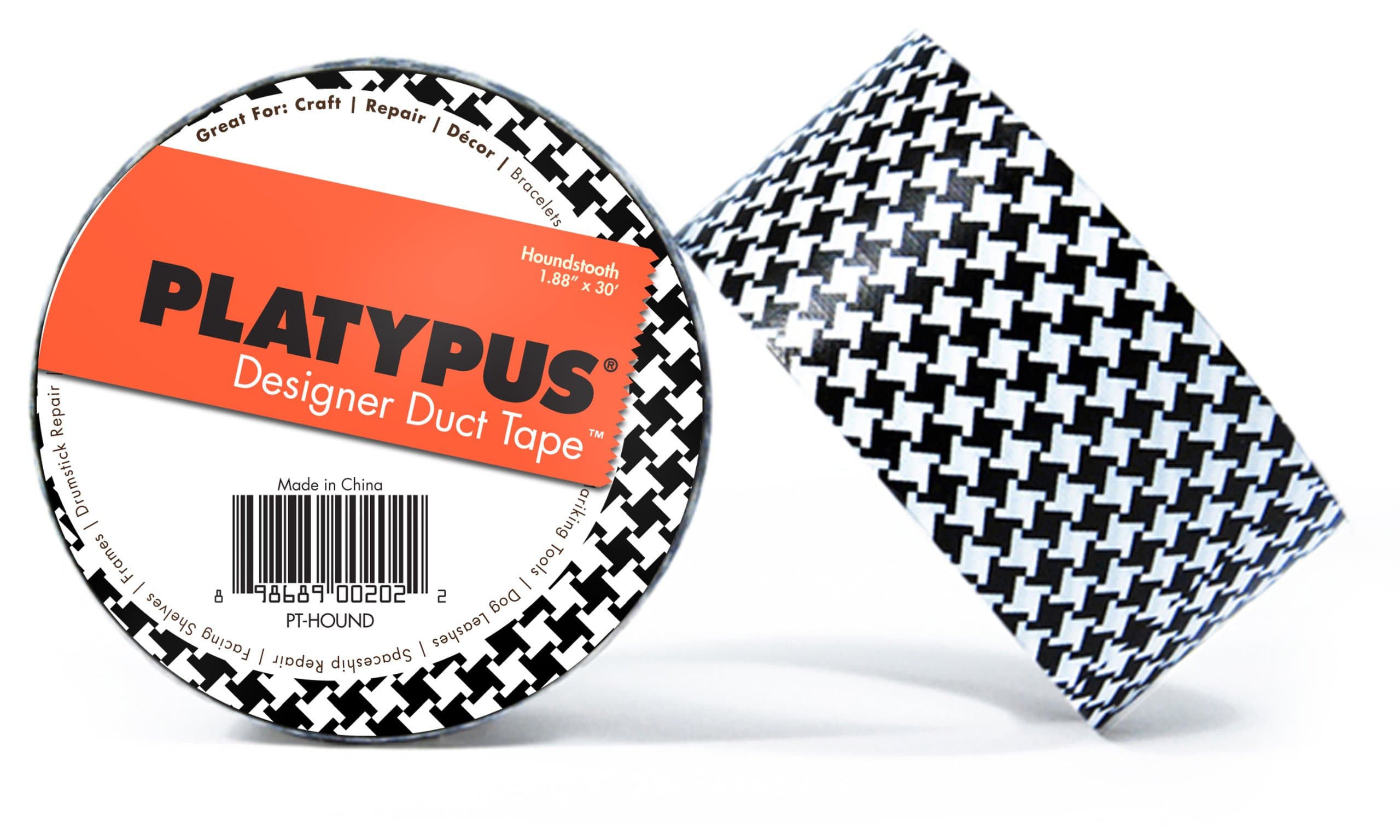 Fortis Design PT-HOUND Platypus Modern Houndstooth Designer Duct Tape, 32' Length x 2" Width