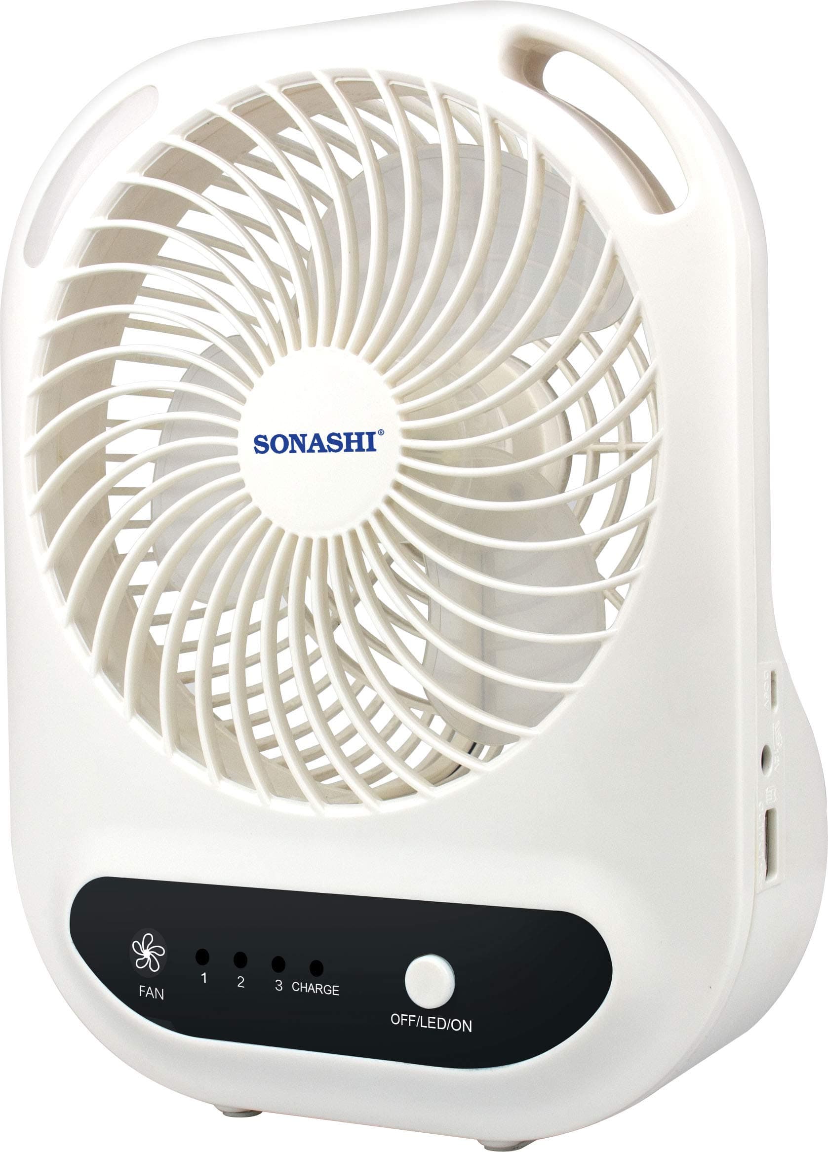 Sonashi 7 inch Rechargeable Fan - Black & White