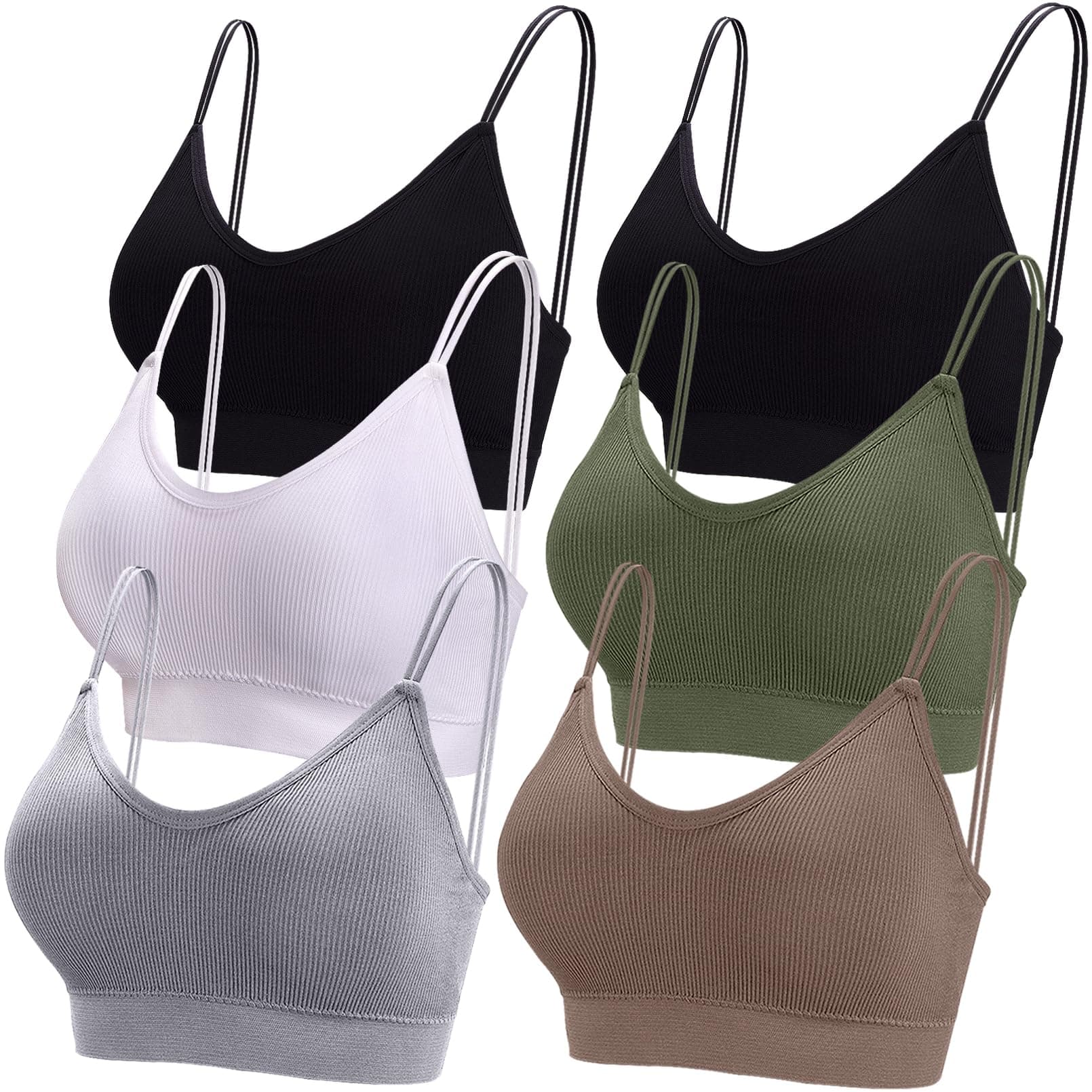 6 Pcs V Neck Bralettes for Women Padded Bralette with Straps Seamless Bra