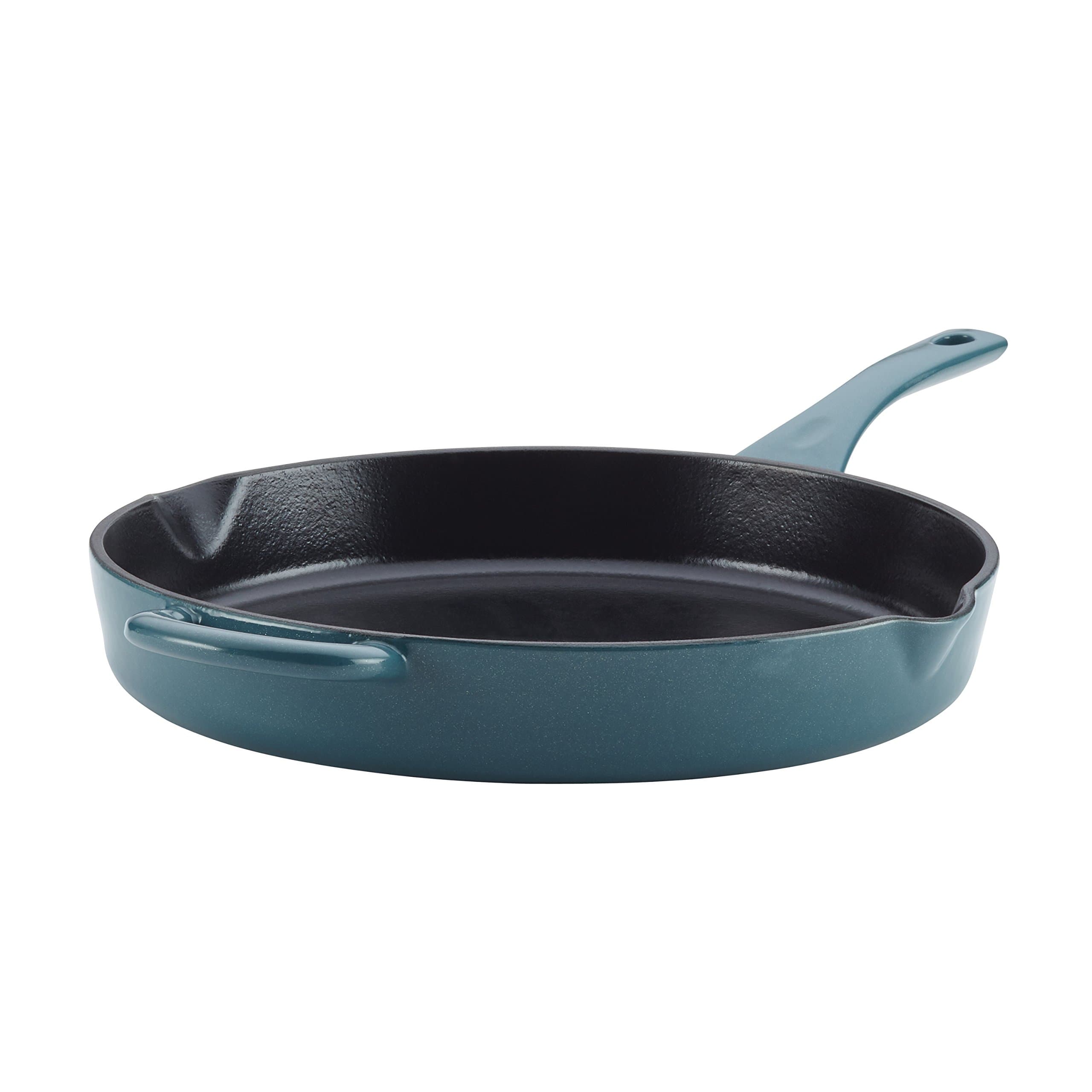 Ayesha Curry Home Collection Enameled Cast Iron Skillet/Fry Pan with Pour Spouts, 12 Inch, Twilight Teal