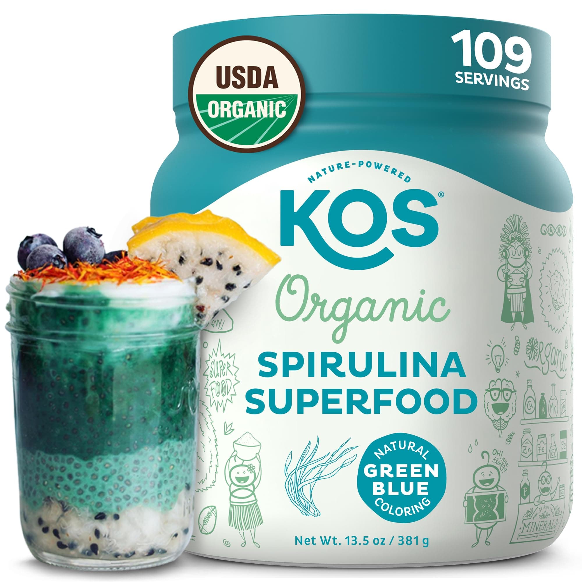 Organic Spirulina Powder - Pure, Non-Irradiated Blue Green Spirulina - Rich In Protein, Vitamins, Antioxidants, Fiber - Blue Green Superfood Powder, 13.5Oz, 109 Servings 13.5 Ounce (Pack Of 1)