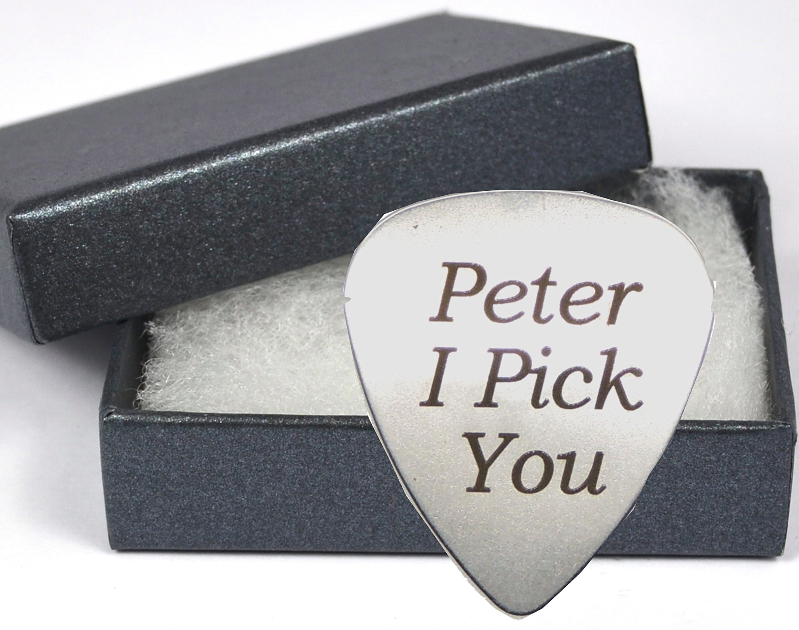 Both Sides Laser Engraved - Personalised Engraved Guitar Pick Plectrum, Gift Box option 1, BOLD CONTRASTING ENGRAVING - GIFT WEDDING MUSIC PRESENT CHRISTMAS BIRTHDAY