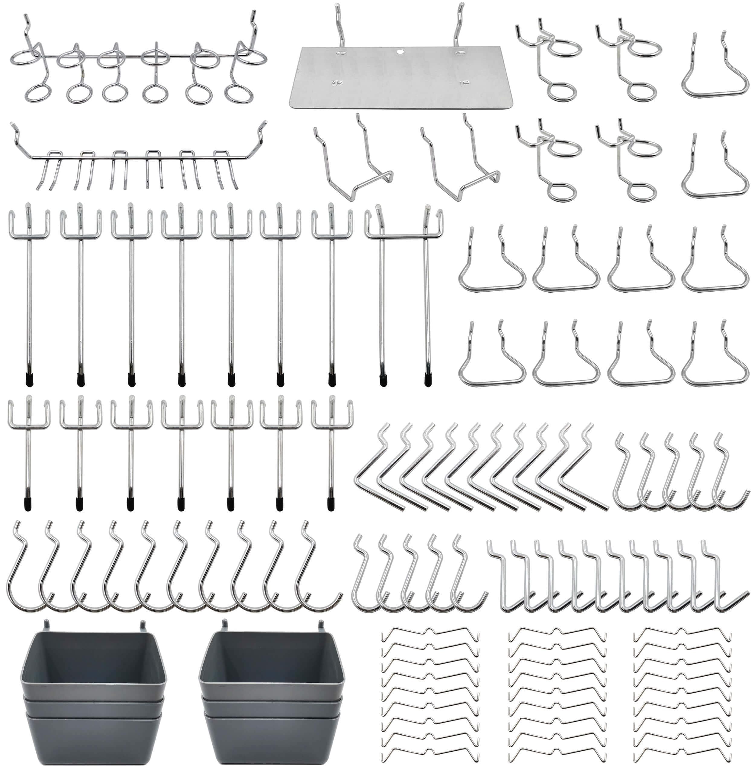 Pegboard Hooks Assortment with Pegboard Bins, Peg Locks, for Organizing Various Tools, 140 Piece