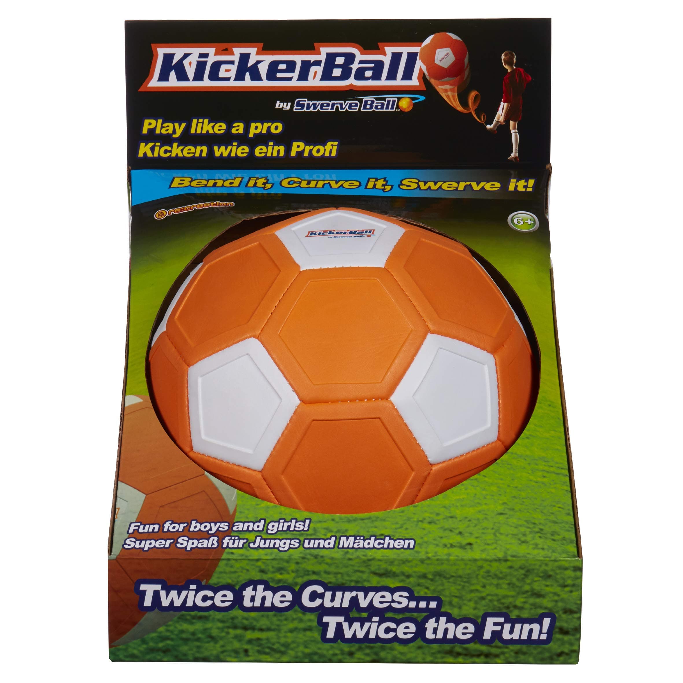 STAY ACTIVE KICKERBALL by Swerve Ball Football Toy Size 4 Aerodynamic Panels for Swerve Tricks, Indoor & Outdoor, As Seen On TV, Unisex, Orange White