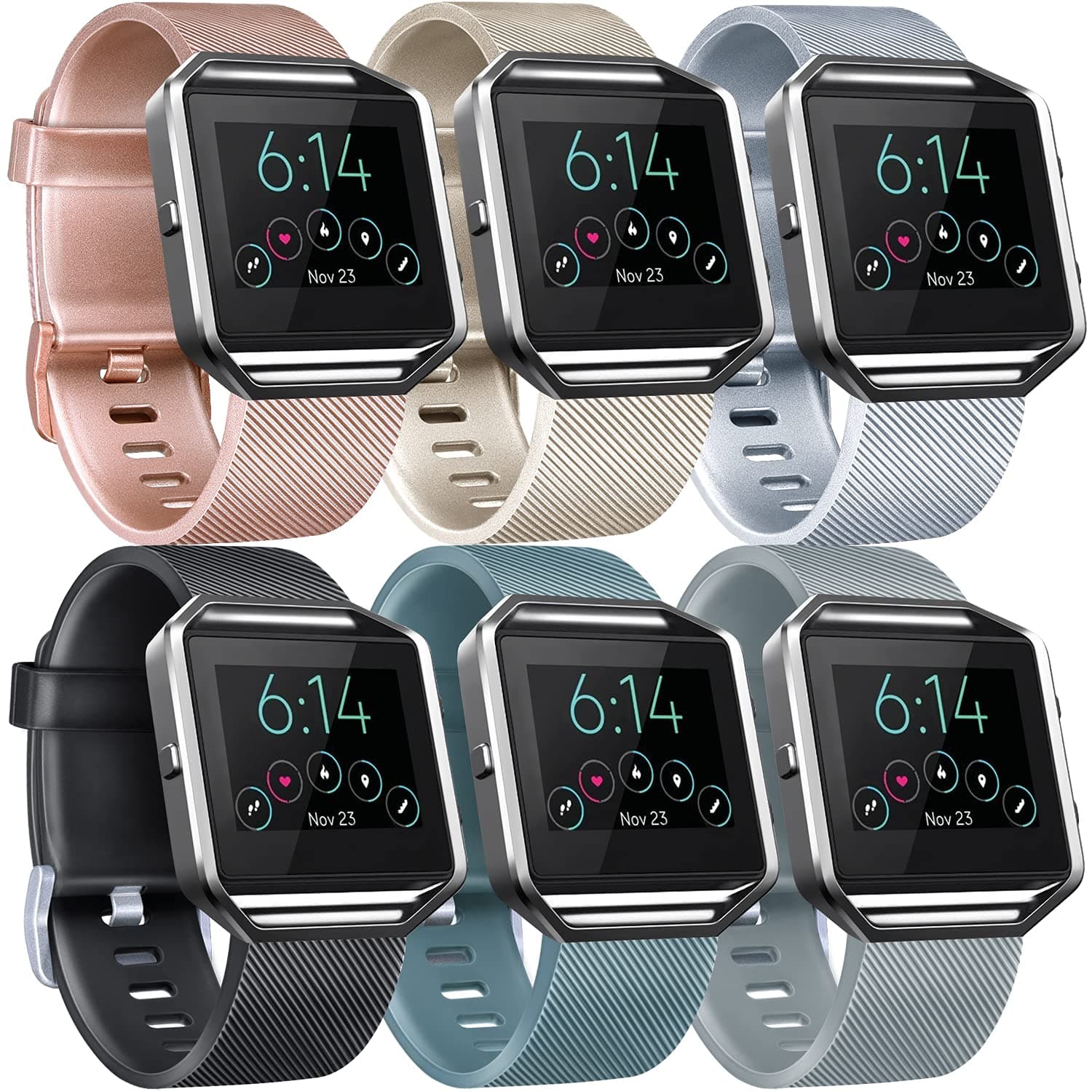 6 Pack Sport Bands Compatible with Fitbit Blaze Bands for Women Men, Replacement Soft Silicone Wristbands Compatible for Fitbit Blaze Smartwatch (Blaze and Frame Not Included)