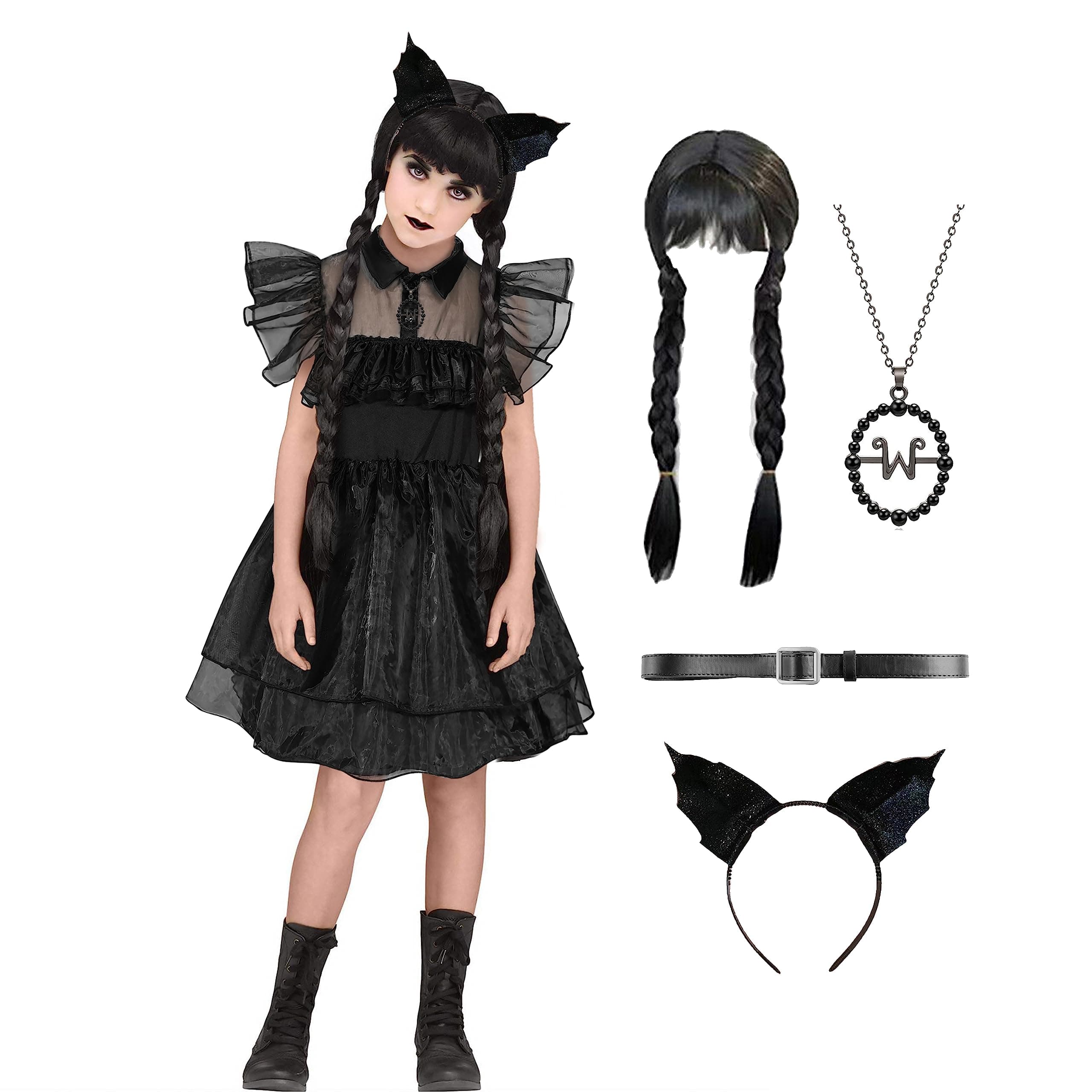 EmonynaNevermore Academy Dress Girls Kids Dark Dancing Queen Graphic Costume Cosplay Halloween Birthday Party Gift Doll Toy