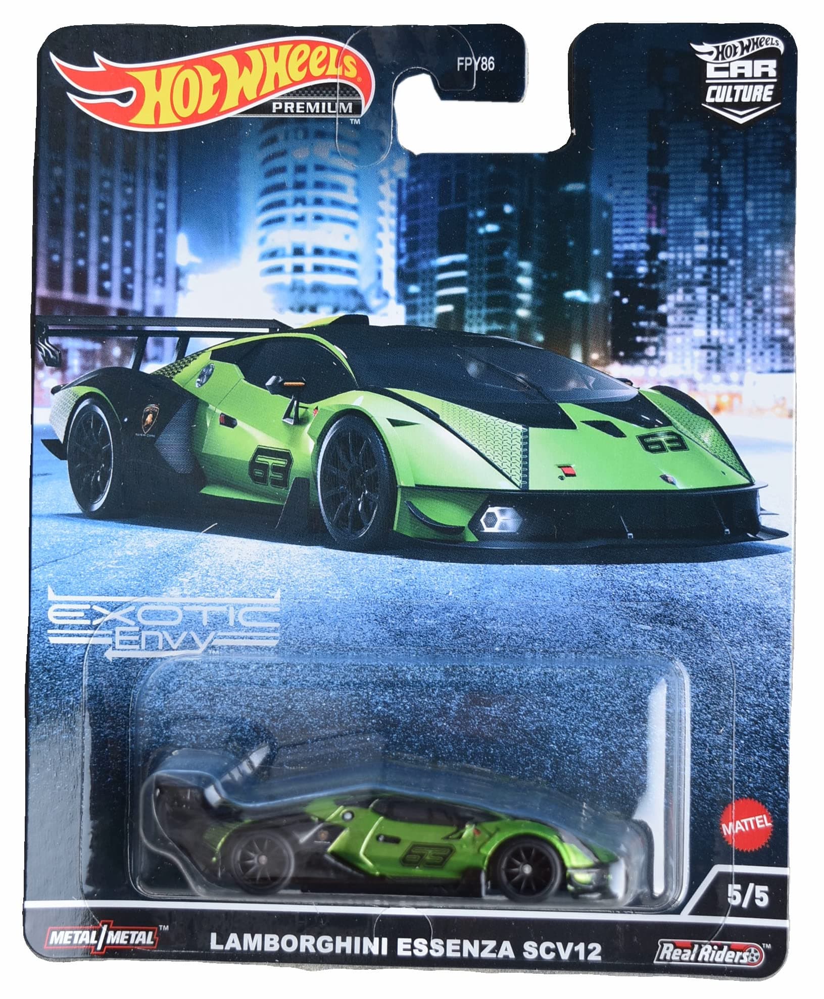 Green Lamborghini Essenza SCV12 Car Culture 2022 Exotic Envy 5/5 1:64 Scale Premium Collectible Die Cast Metal Toy Car Model with Real Riders