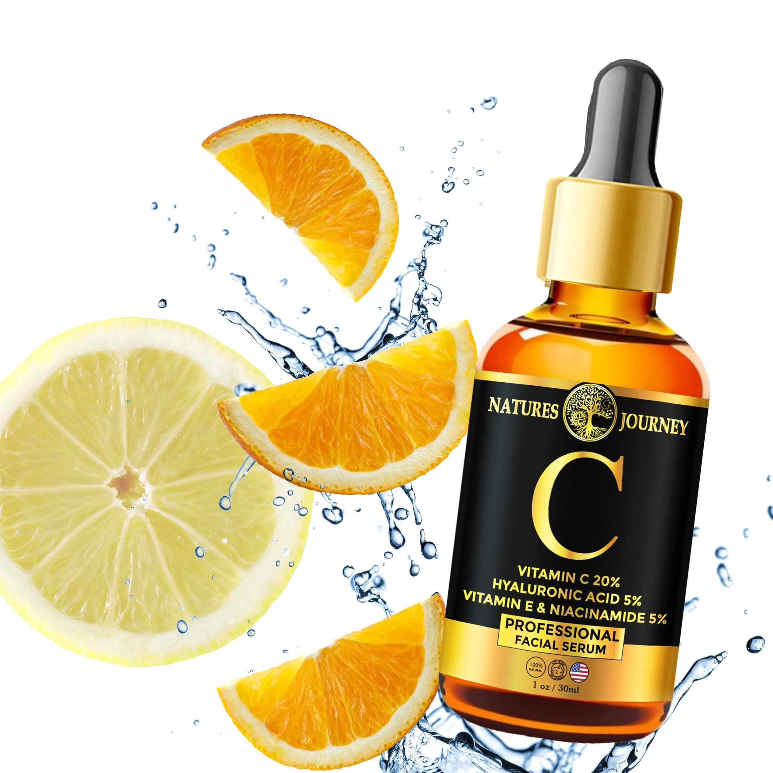 Vitamin C Facial Serum - 1 oz Hyaluronic Acid, Radiant Glow, Anti-Wrinkle, Fine Line Minimizer, Anti-Aging, Acne Control, Skin Tone Corrector, Hydration Boost