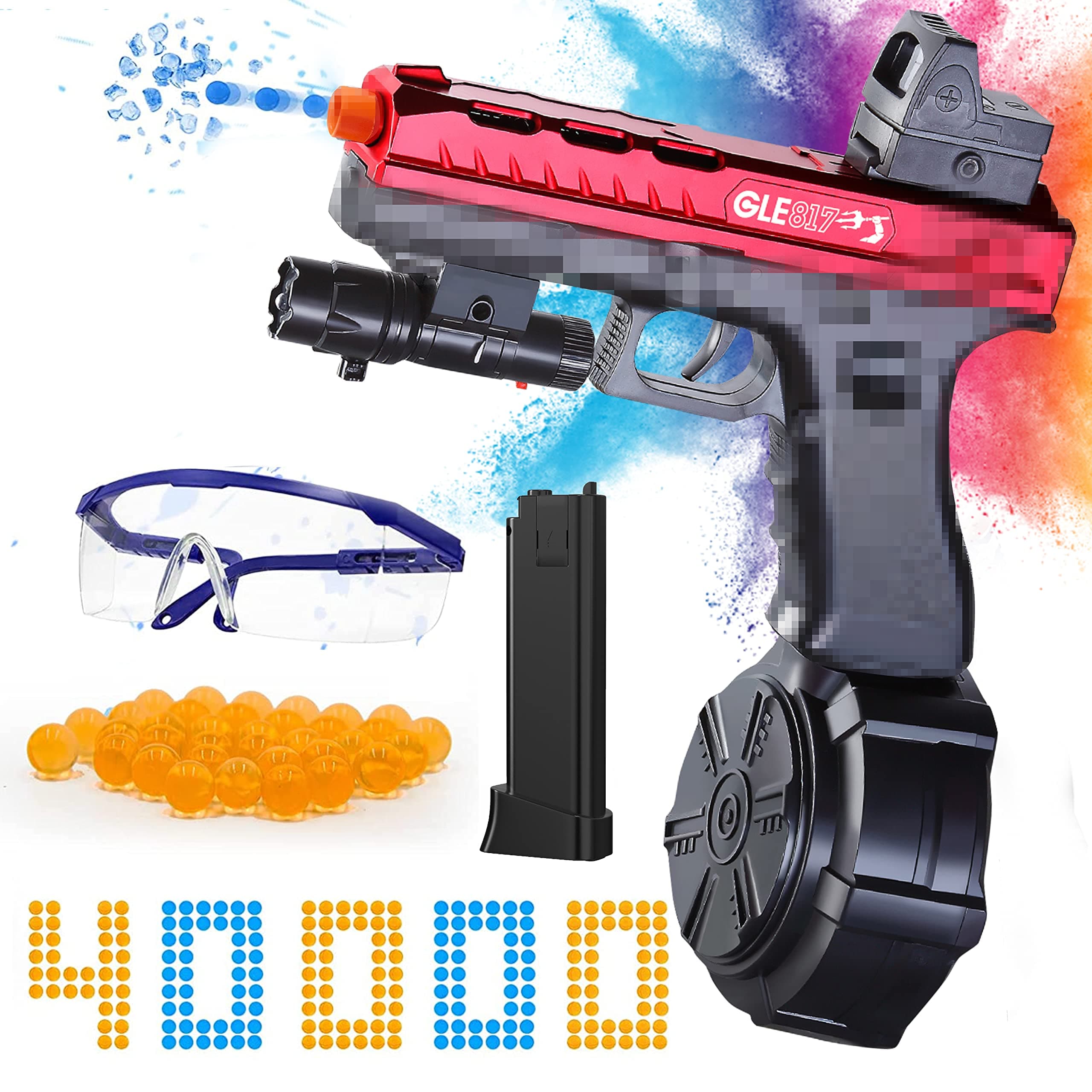 JM-X2 Gel Ball Blaster Toys, Splatter Ball Toy with 40000 Water Ammo, and Goggles, Ages 12+ Toys for Outdoor Activities Shooting Game Gifts for Boys and Girls(Red)