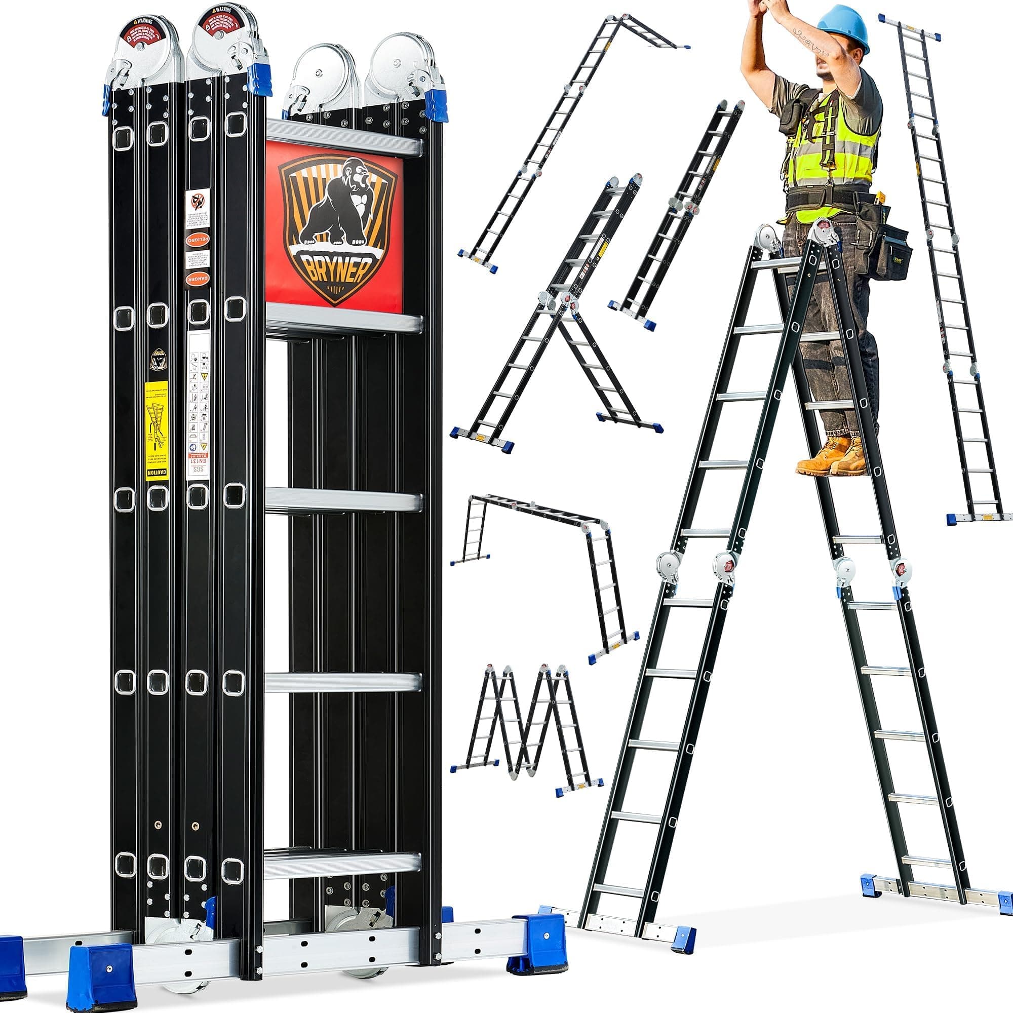 Step Folding Ladder 19.6ft Multi-Purpose Aluminium Extension Ladders, 7 in 1 Folding Adjustable Telescoping Step Ladder 330lbs