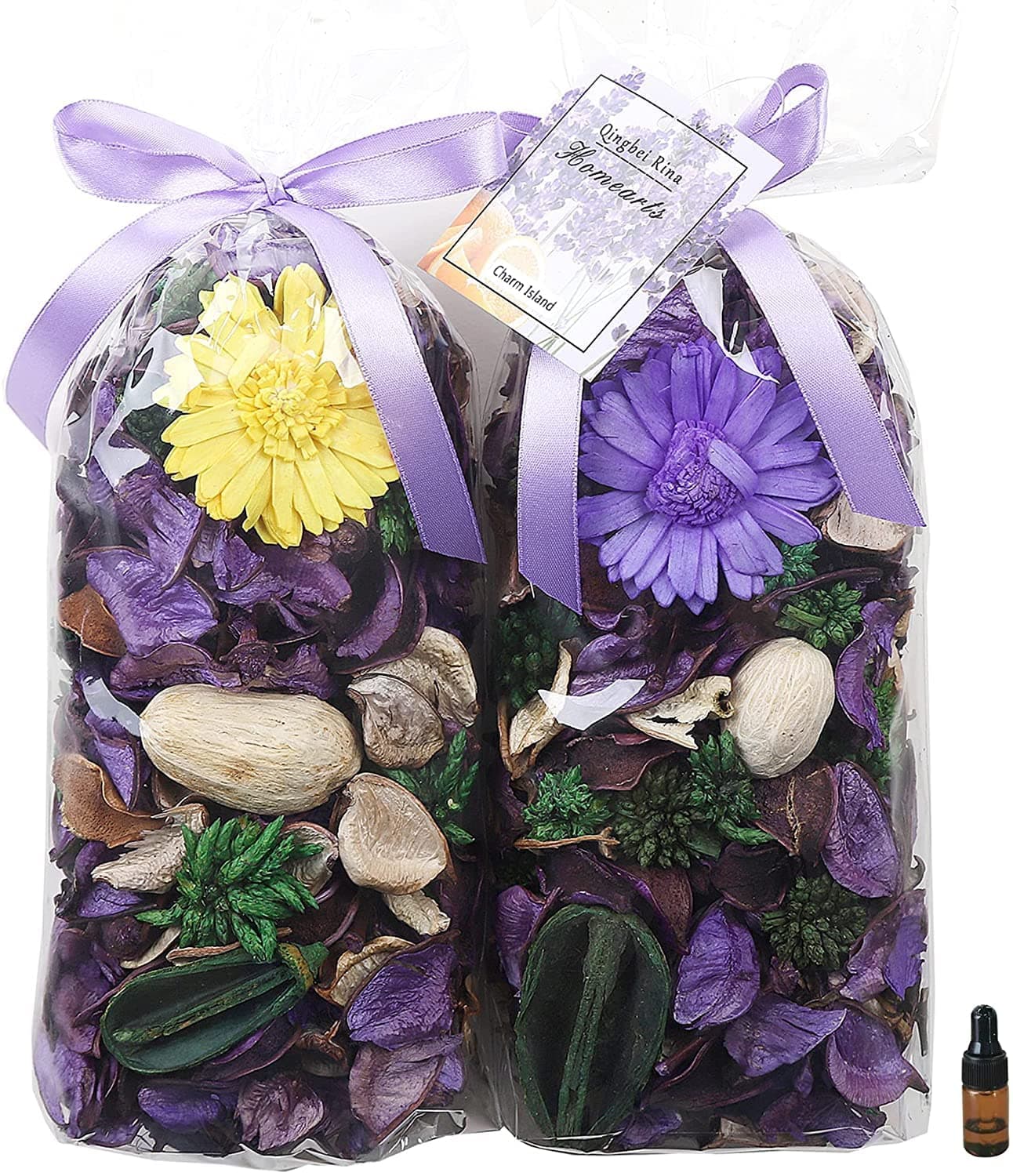 Qingbei Rina Spring Potpourri Bags, Purple Decorative Potpourri Bowl Filler, Lavender Scented Dried Flowers, Home Fragrance Sachet,2 Bags/8.4oz