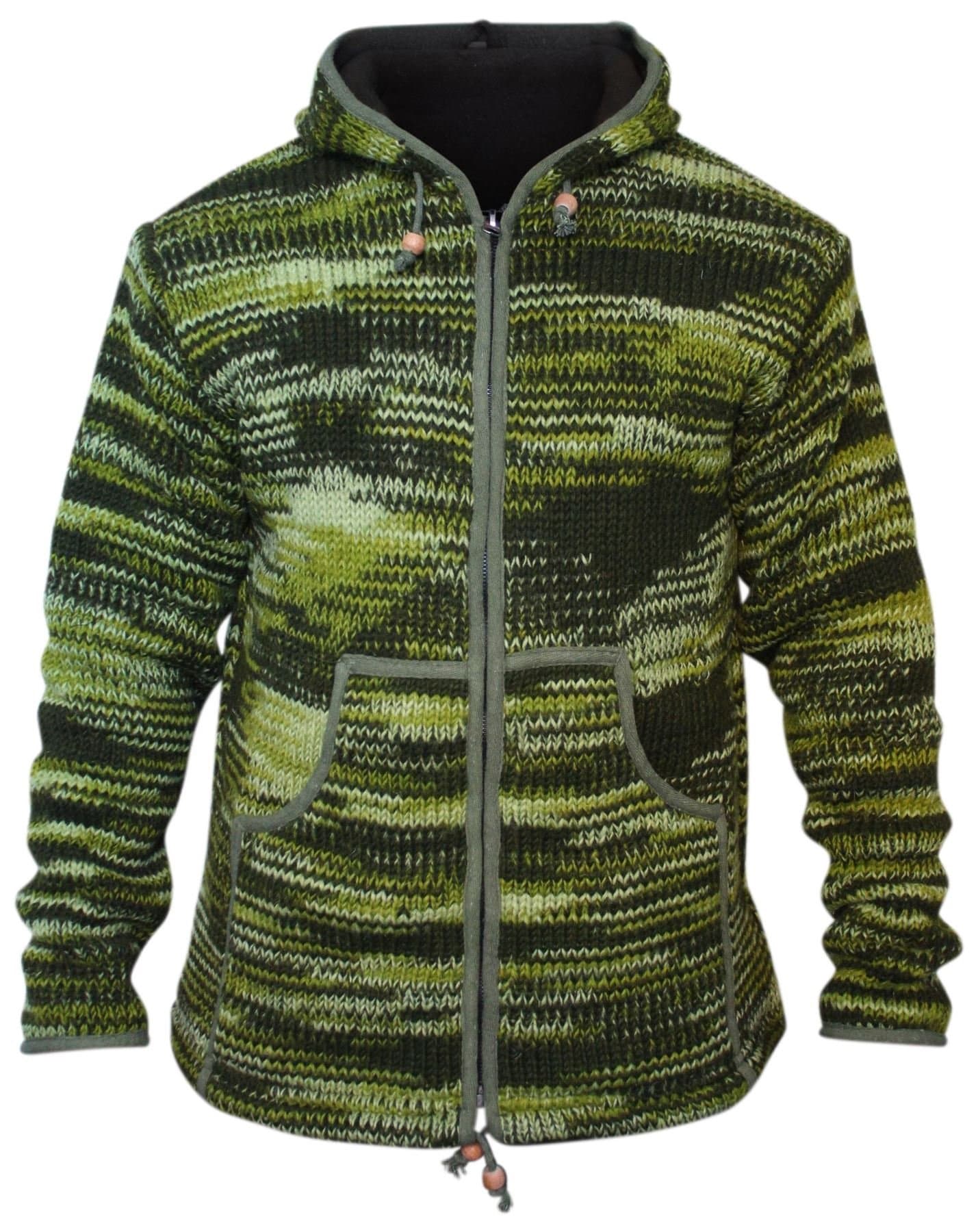 Tie Dye Hooded Wool Jacket, Fleece Lined Long Sleeve Full Zip Hoodie Hippie Sweater for Men
