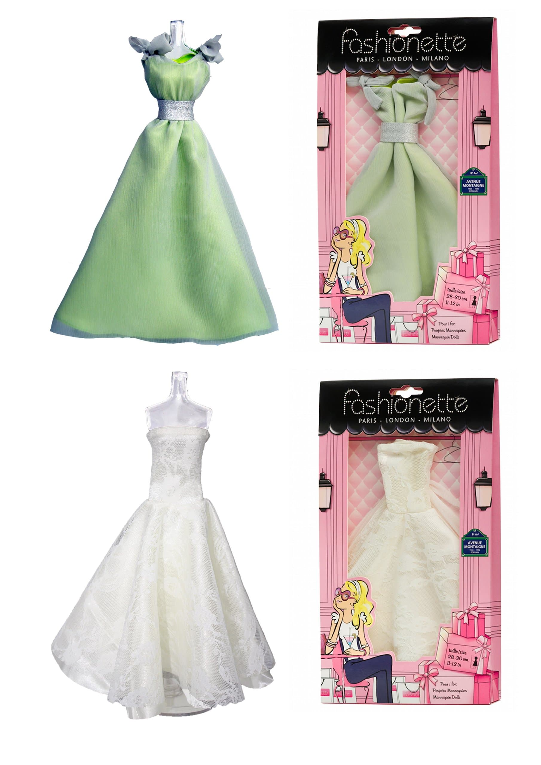 2 Fashion Dresses - Gala dress + Wedding dress - to fit Barbie By Fashionette Paris