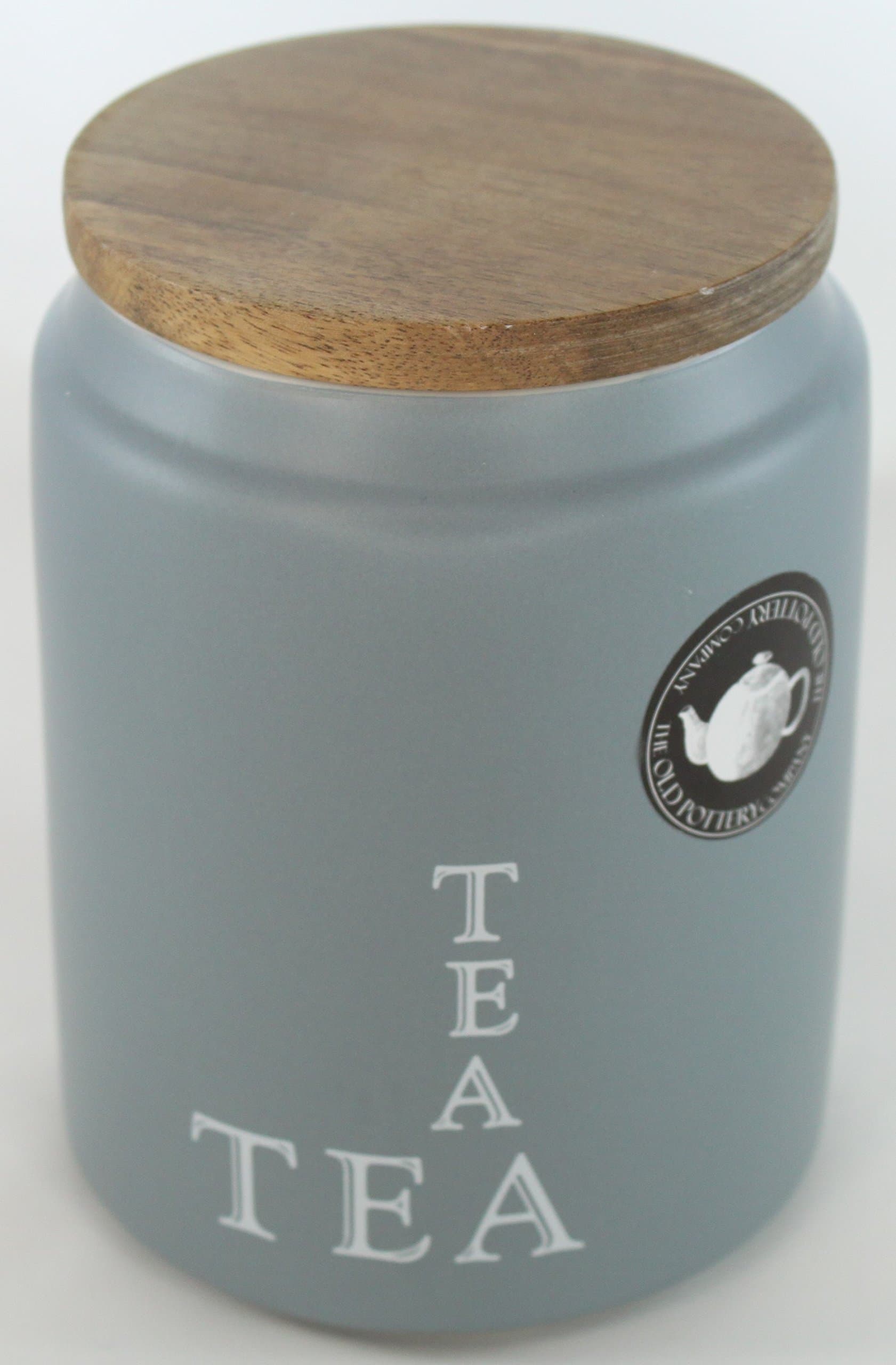 The Old Pottery Company Ceramic Canister Tea With Wood Lid - Grey
