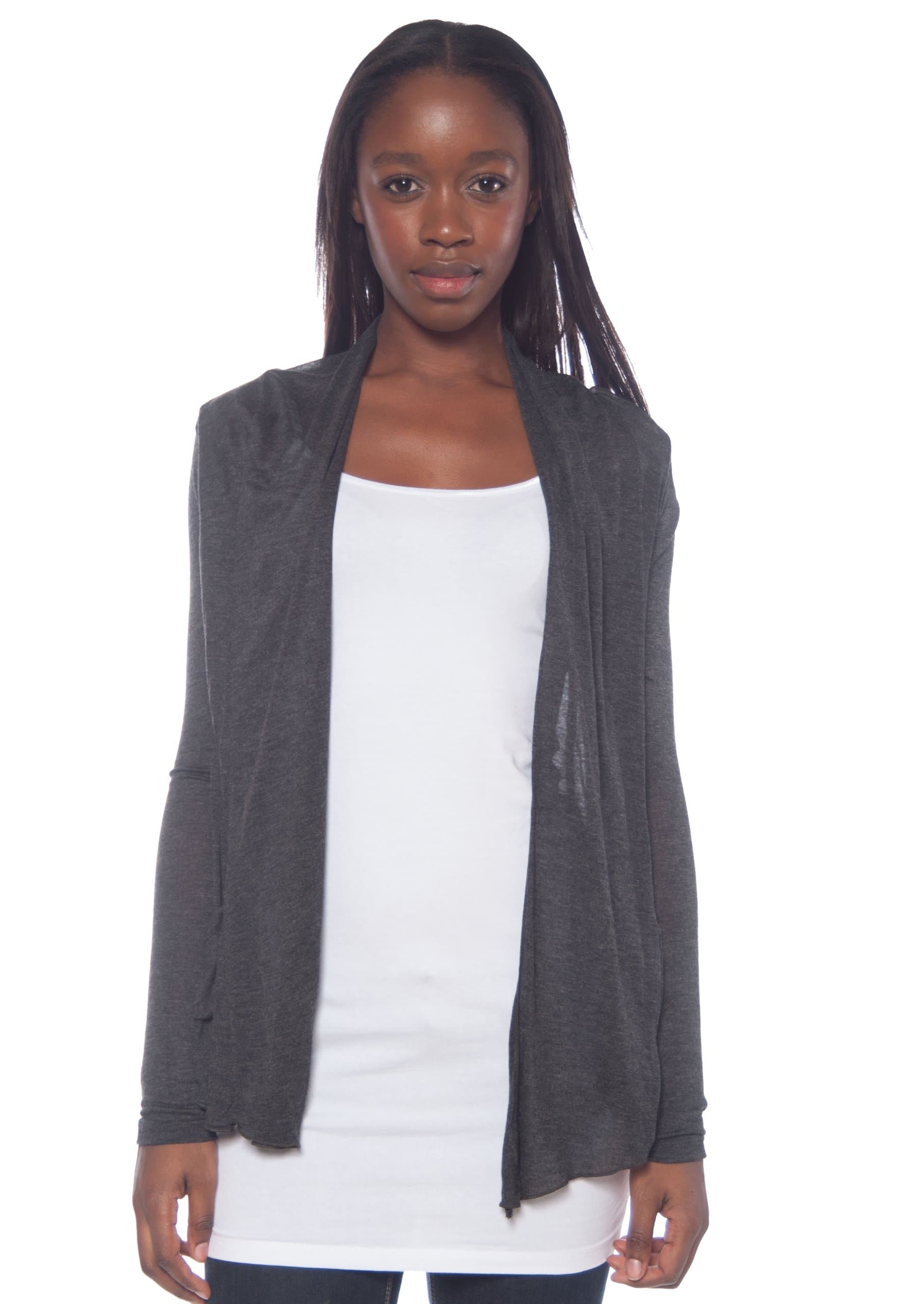 Active Basic Women's Basic Drape Front Shawl Cardigan Small Charcoal