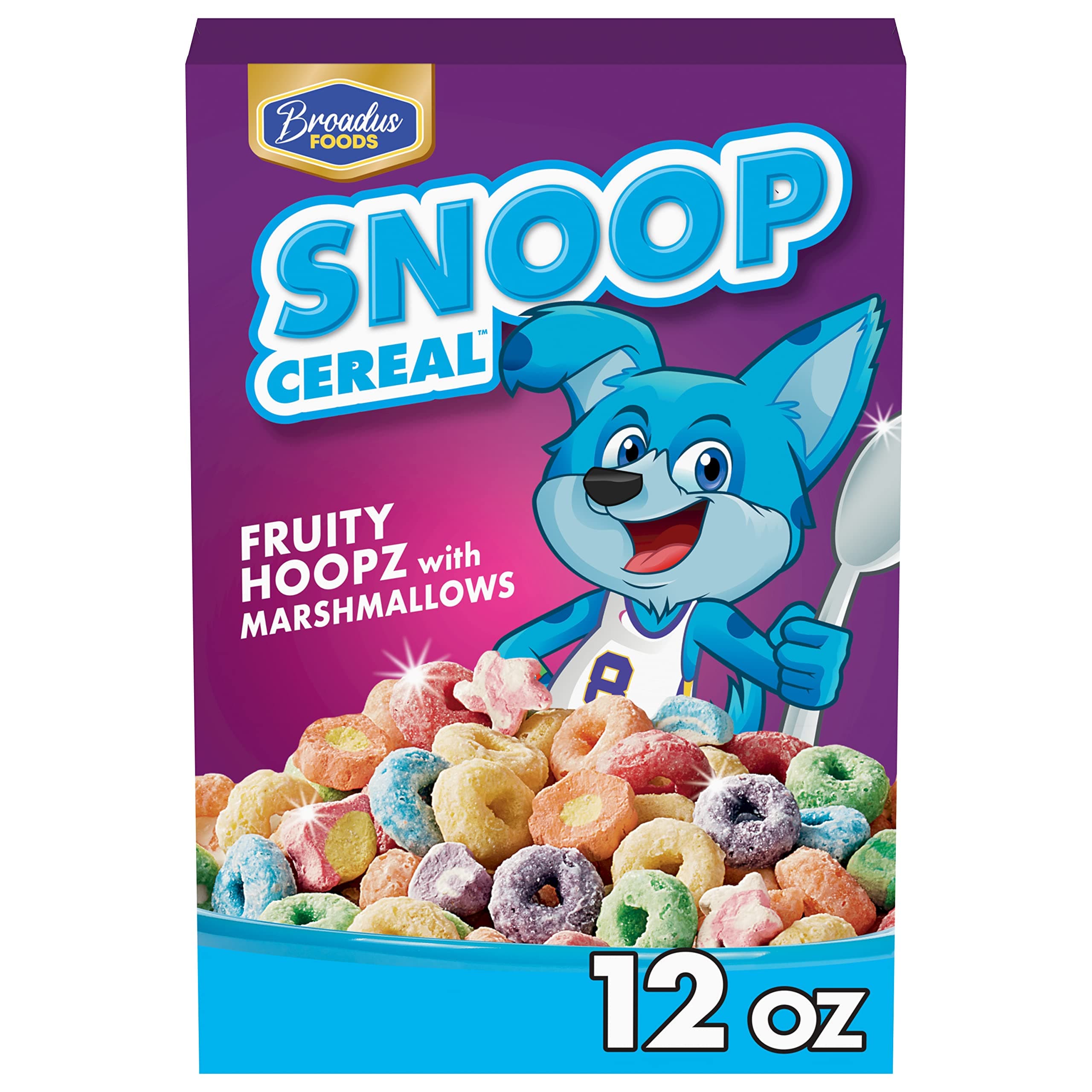 Snoop Cereal Fruity Hoopz Marshmallow Cereal, Sweetened Multigrain Cereal with Sweet Fruity Cereal Pieces and Marshmallows, 12 OZ Box