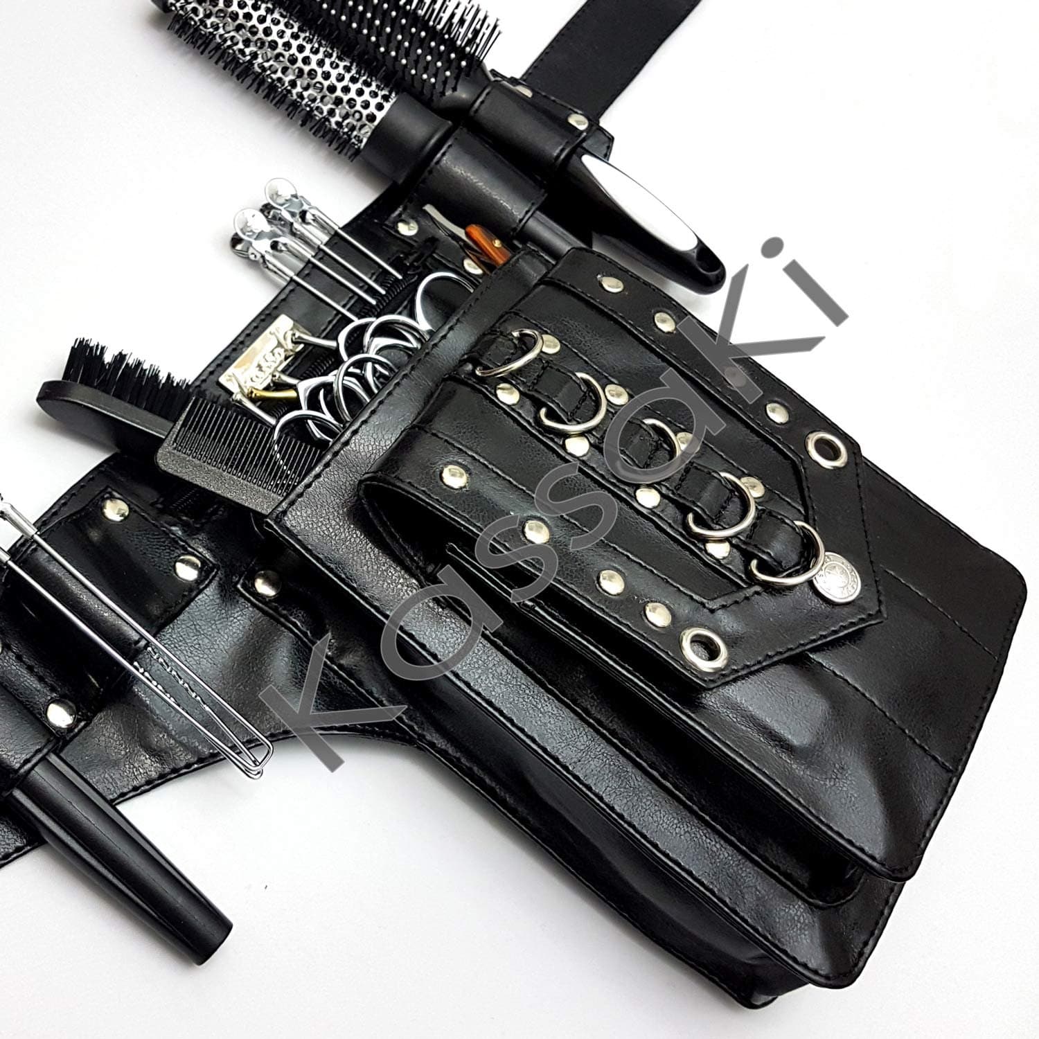 Kassaki Hairdressing Toolbelt Scissor Holster Pouch Bag 10 scissors Holder Stud Belt (Black)