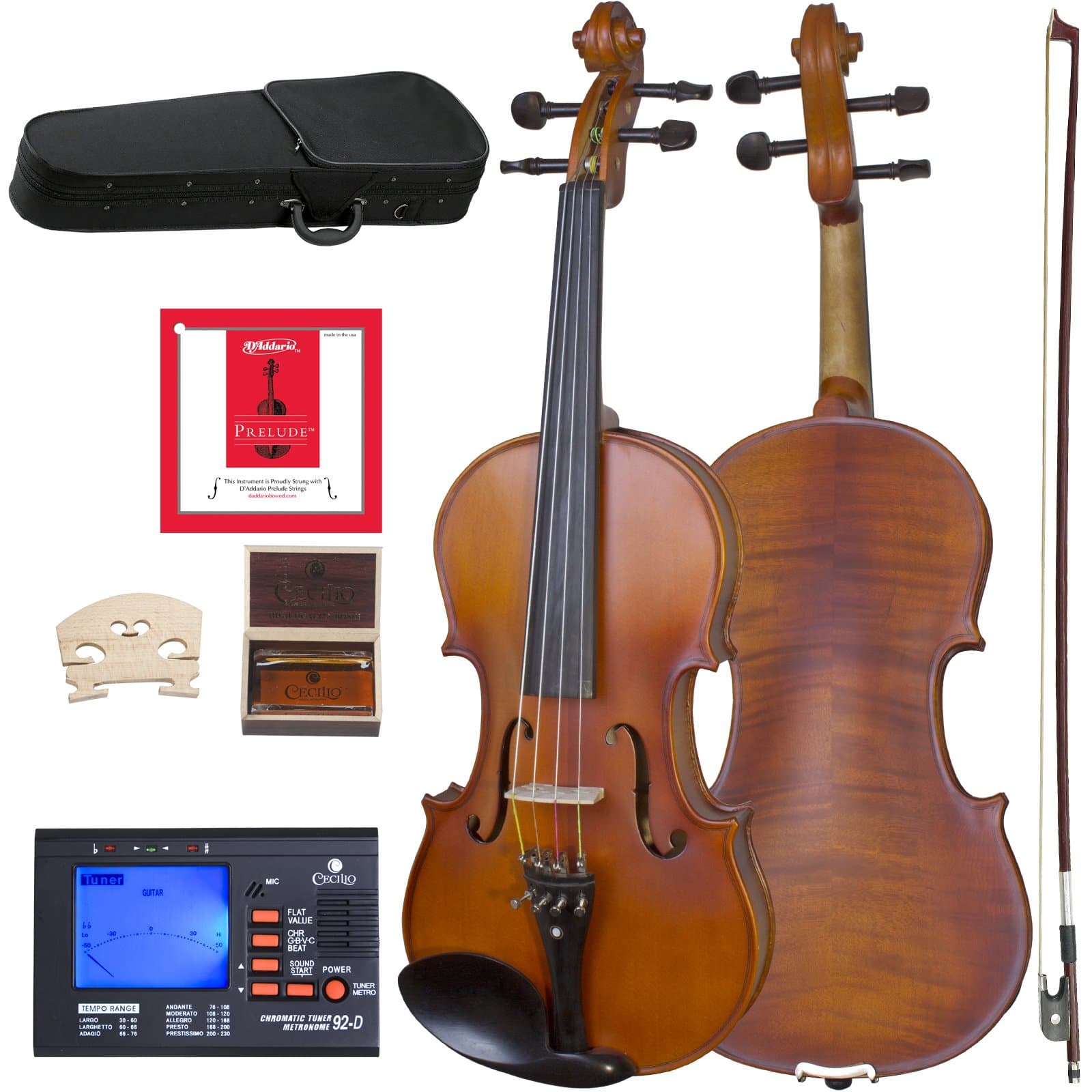 Solid Wood Viola 16 Inch Viola Full Size, Professional Handcrafted Acoustic Viola with Ebony Fittings, D'Addario Prelude Strings, Antique Satin Finish