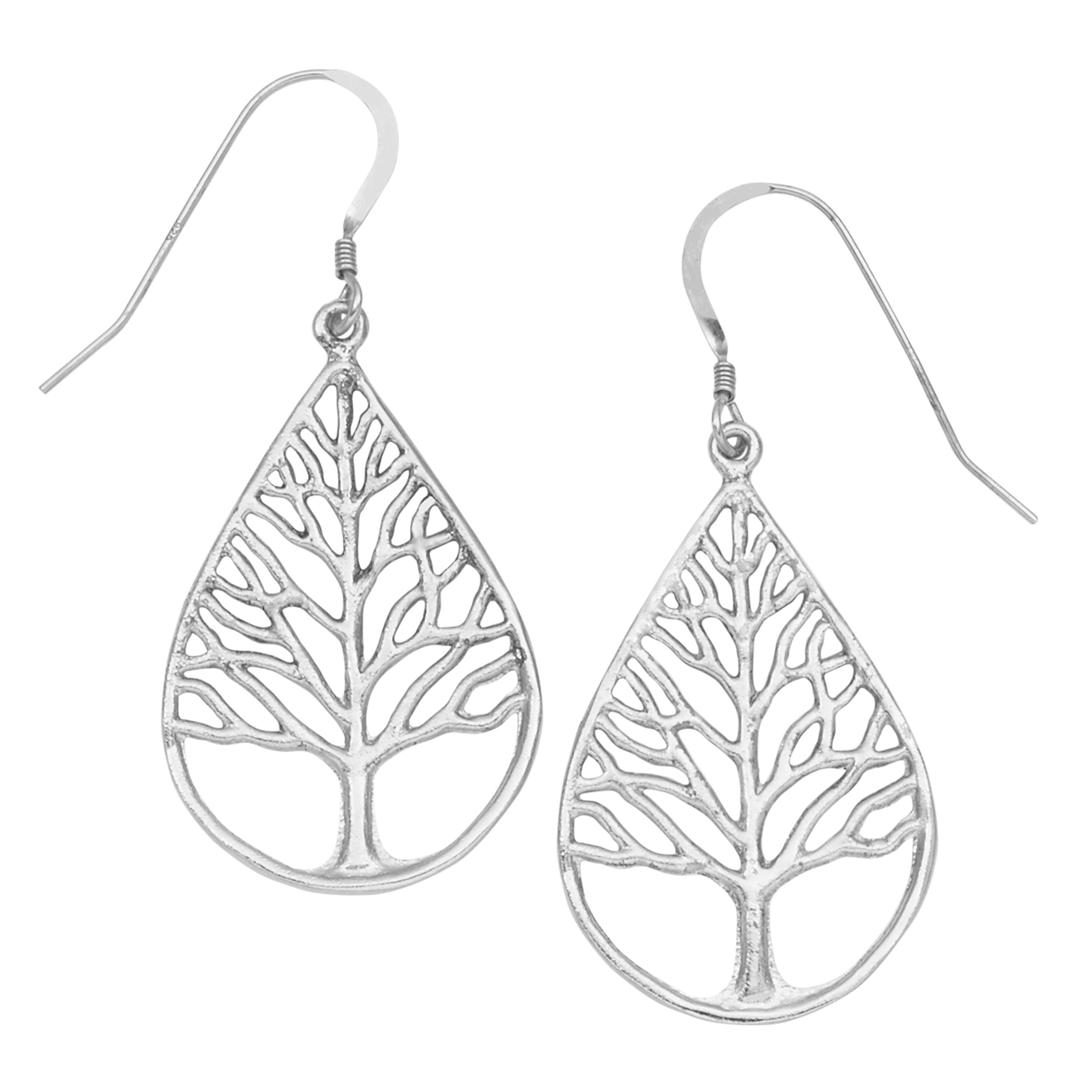 Tree of Life Teardrop Earrings (Silver Plated, Large) by Mercedes Shaffer